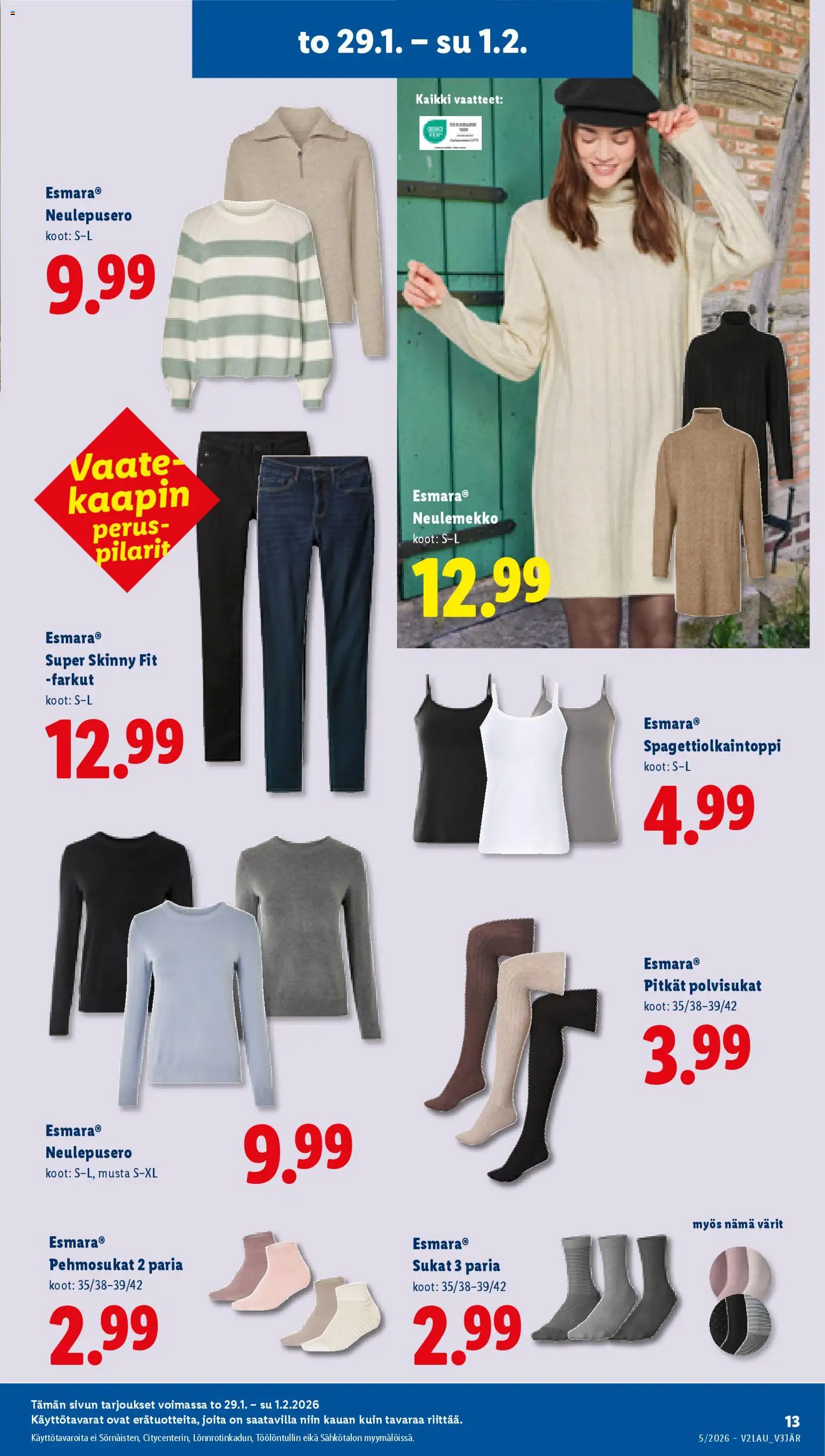 Lidl tarjoukset - Helsinki – voimassa 29.01.2026 alkaen | Sivu: 15 | Tuotteet: Vaatteet, Sukat, Farkut, Polvisukat