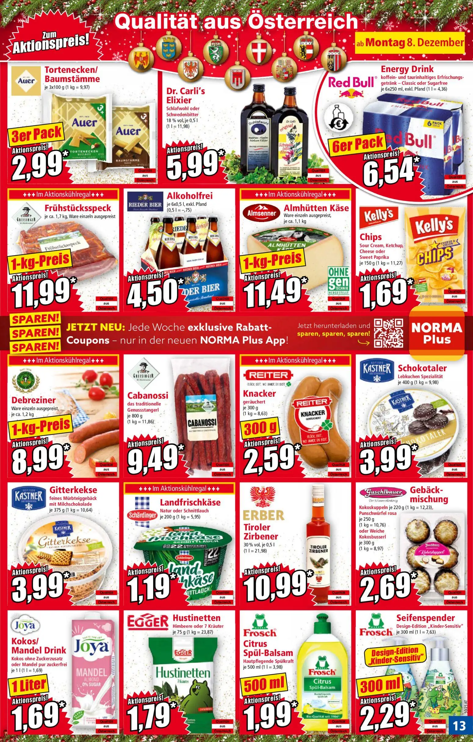 Norma Flugblatt gültig ab 08.12.2025 | Seite: 13 | Produkte: Chips, Himbeere, Käse, Bier
