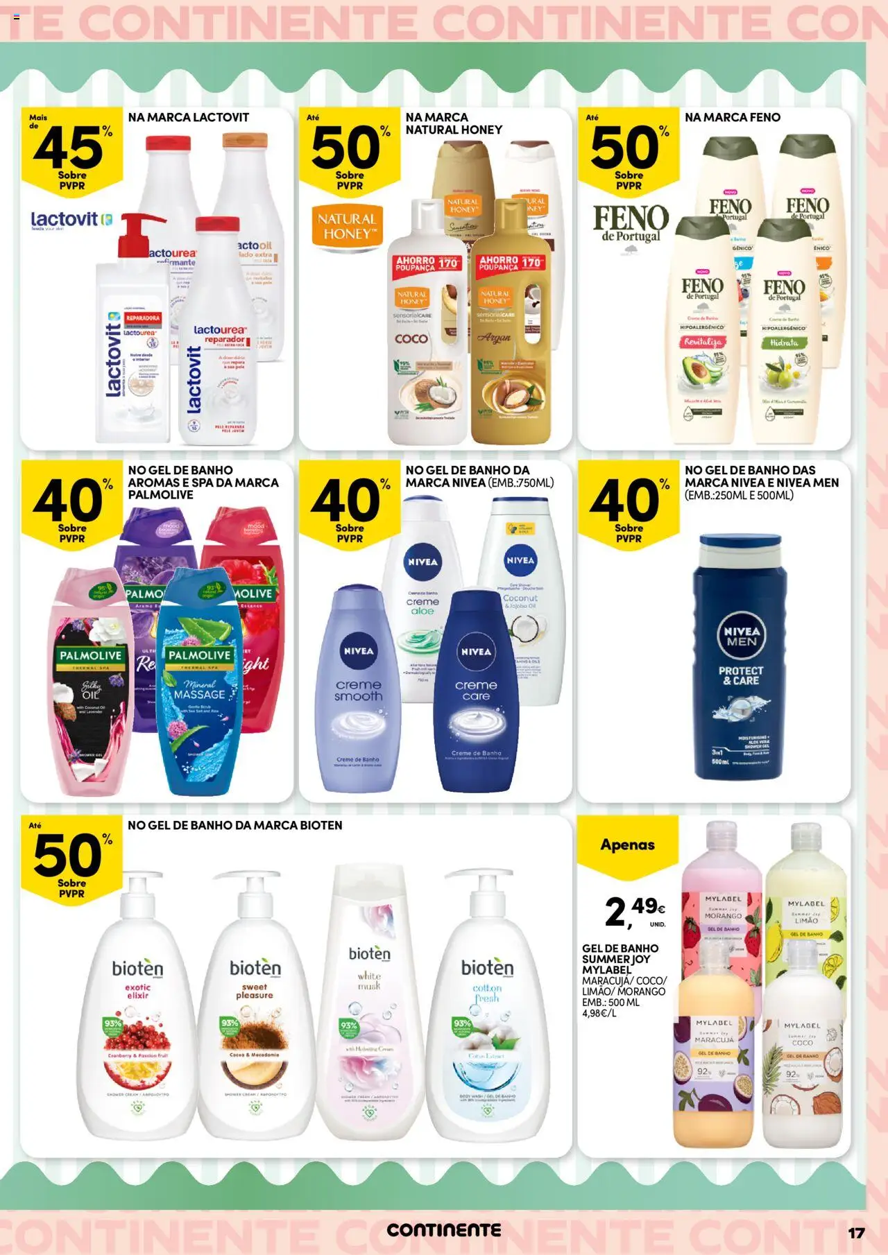 Continente Beleza │ válido de 19.08.2025 | Página: 17 | Produtos: Gel de banho, Banho, Creme