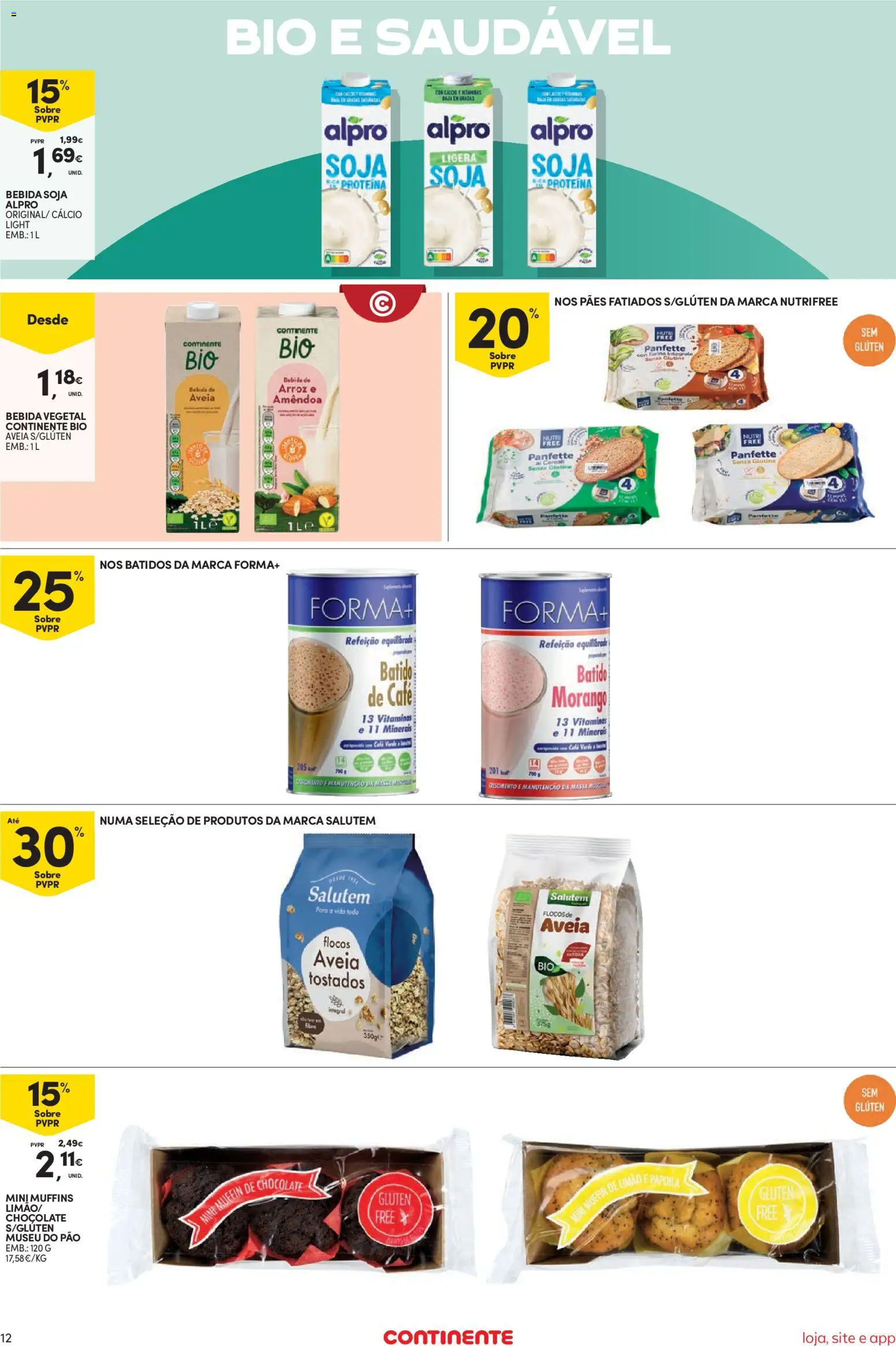 Continente Semanal Continente Bom Dia │ válido de 11.11.2025 | Página: 12 | Produtos: Aveia, Pão, Chocolate, Proteina