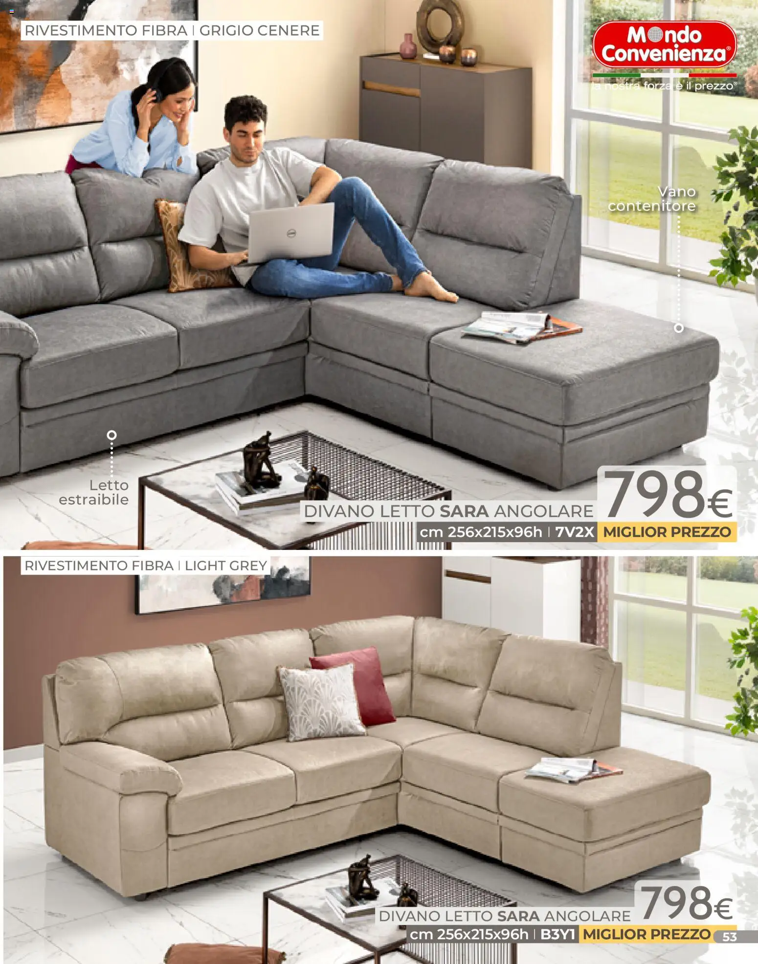 Volantino Mondo Convenienza del 04.01.2026 | Pagina: 53 | Prodotti: Divano letto, Contenitore, Letto, Divano