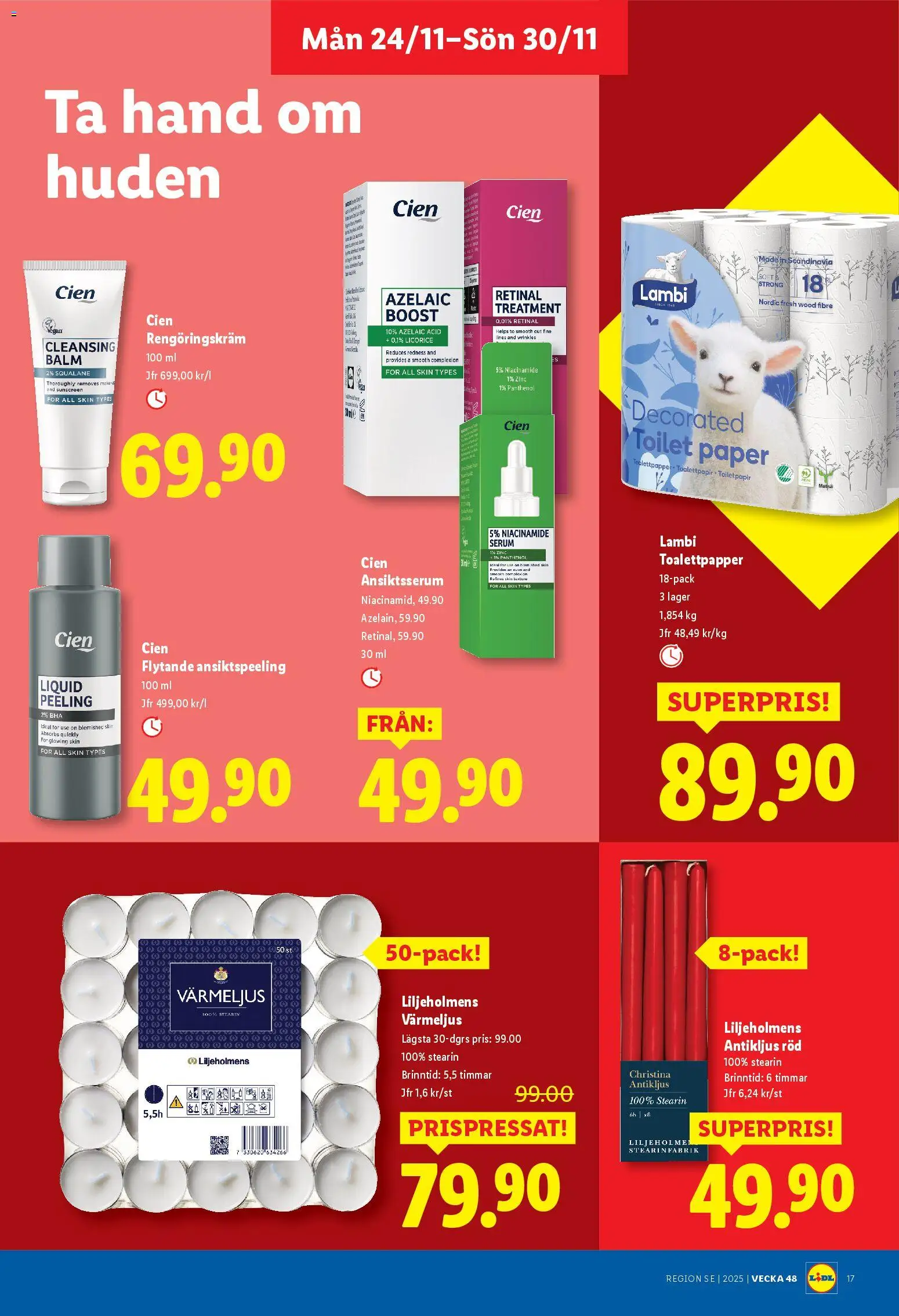 Lidl reklamblad aktuell från 24.11.2025 | Sida: 20 | Produkter: Peeling, Toalettpapper, Serum, Värmeljus