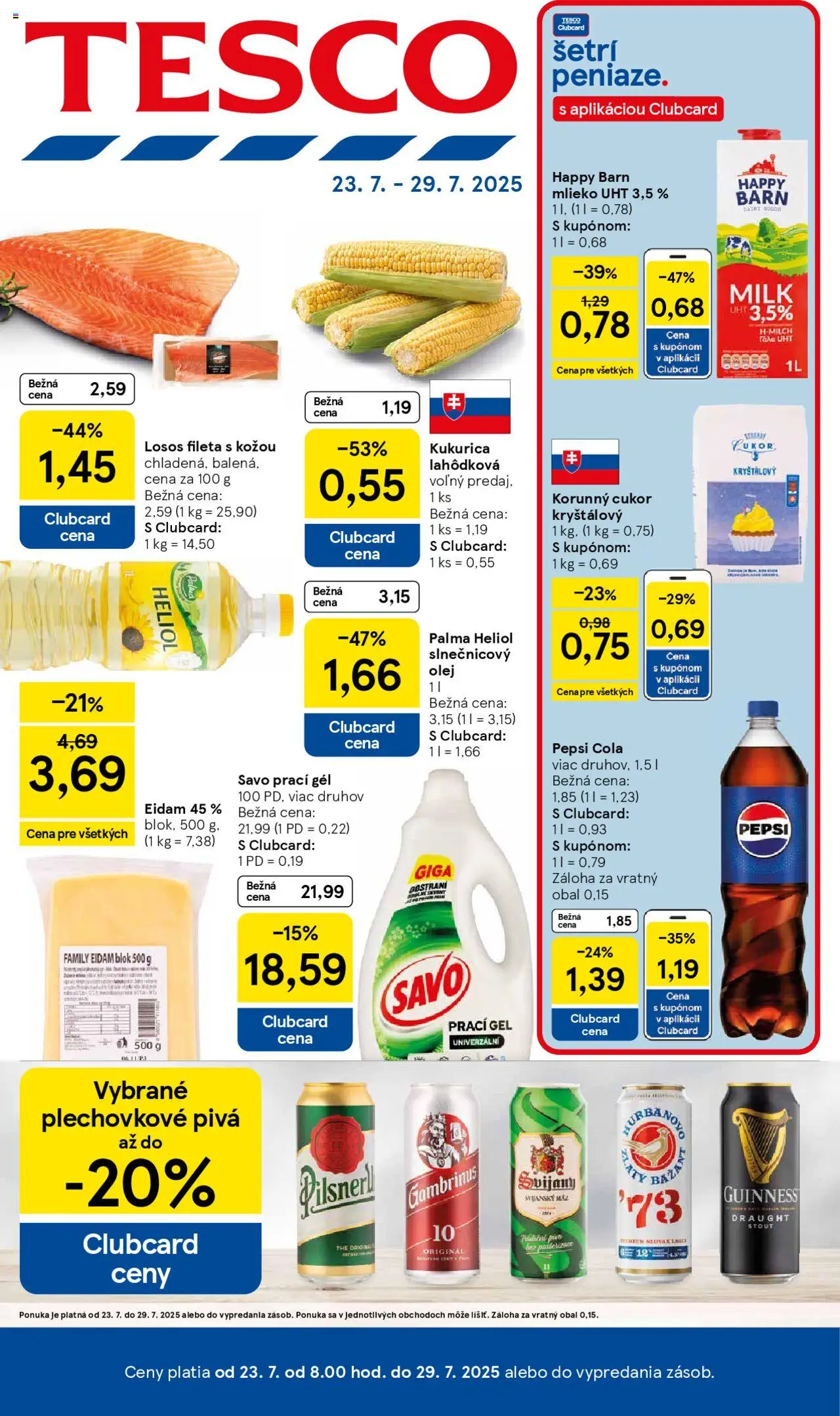 Tesco Hypermarket - leták │ platný od 23.07.2025 | Strana: 1 | Produkty: Mlieko, Savo, Slnečnicový olej, Kukurica
