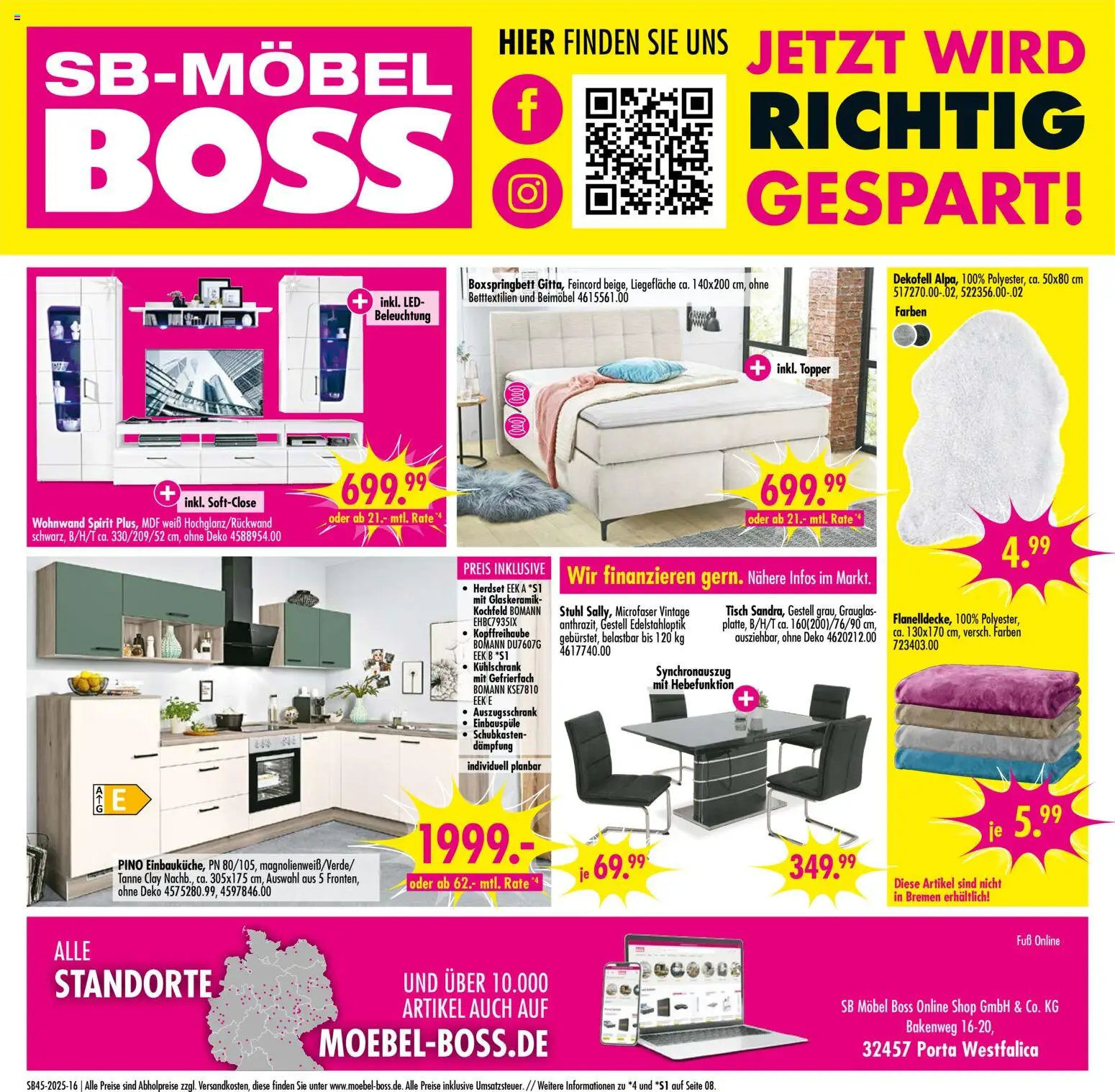 SB Möbel Boss Prospekt 	 – gültig ab 01.11.2025 | Seite: 16 | Produkte: Wohnwand, Stuhl, Topper, Kochfeld