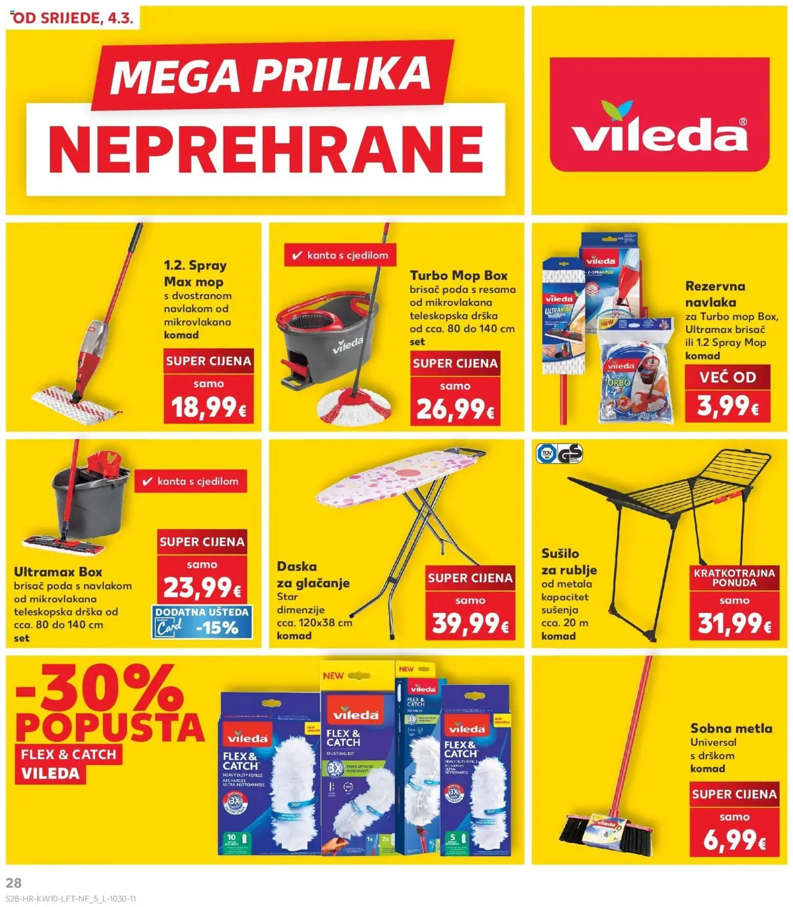Kaufland katalog | vrijedi od 04.03.2026 | Stranica: 28 | Proizvodi: Metla, Mop, Kanta s cjedilom, Daska za glačanje