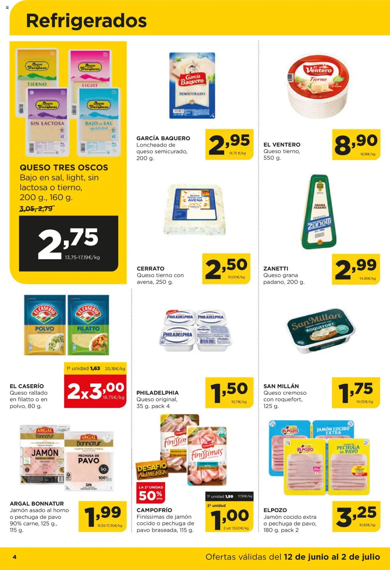 Alimerka folleto Asturias │ válido desde el 12.06.2025 | Página: 4 | Productos: Polvo, Queso, Jamón cocido, Horno