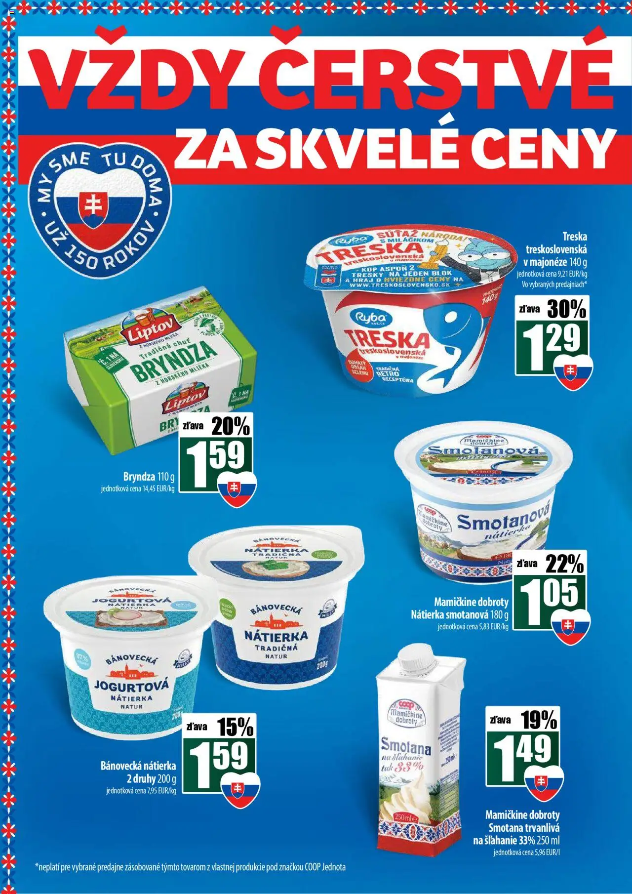 Nové COOP Jednota akcie – leták je platný od 16.10.2025 | Strana: 8 | Produkty: Smotana, Bryndza, Ryba, Treska