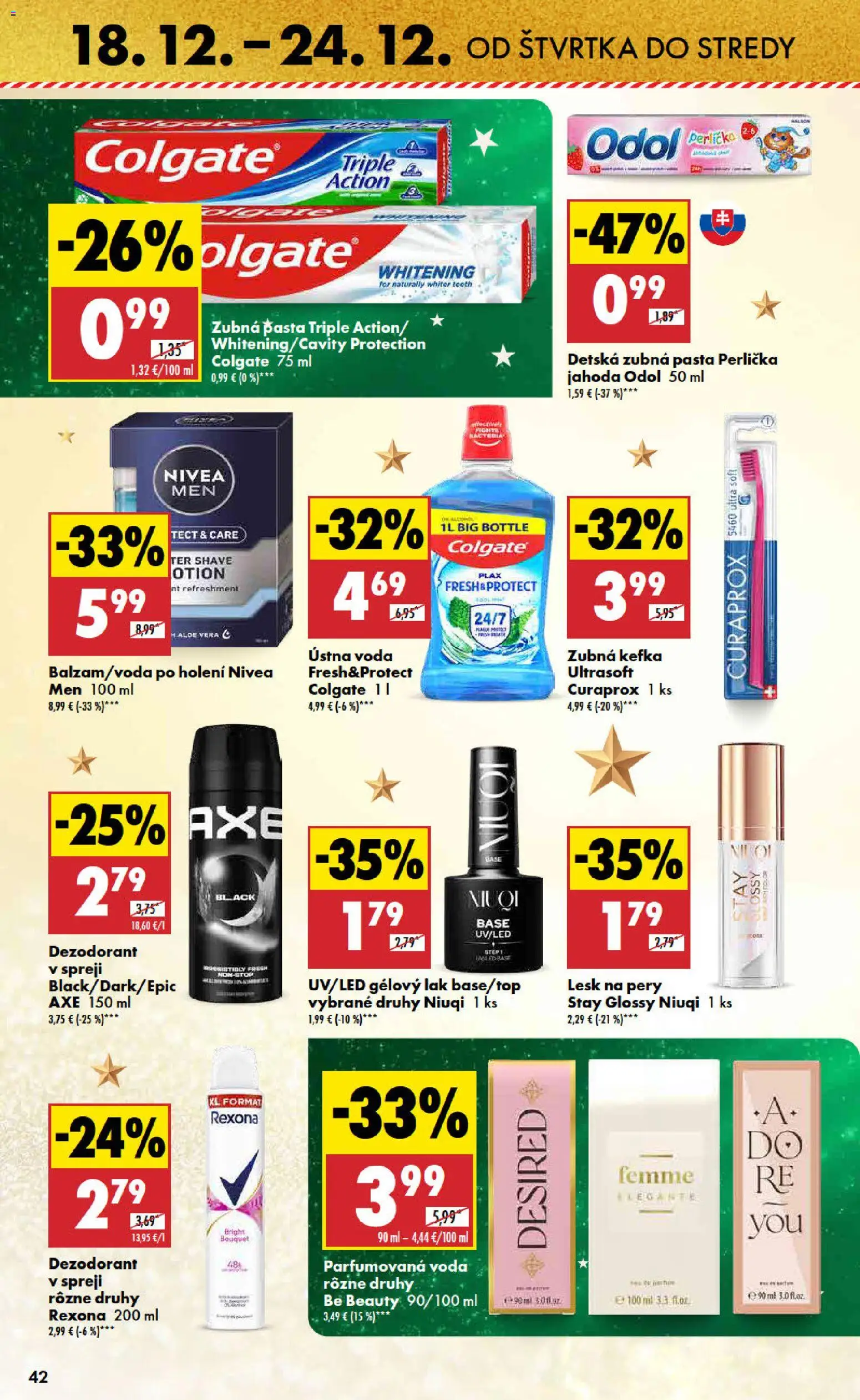 Nové Biedronka akcie – leták je platný od 18.12.2025 | Strana: 42 | Produkty: Zubná kefka, Dezodorant, Voda