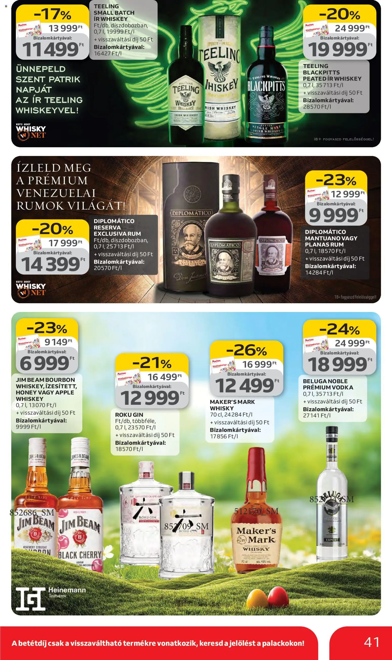 Auchan akciós ujság - amely érvényes a következő dátumtól: 05.03.2026 | Oldal: 41 | Termékek: Whiskey, Bourbon, Gin, Vodka