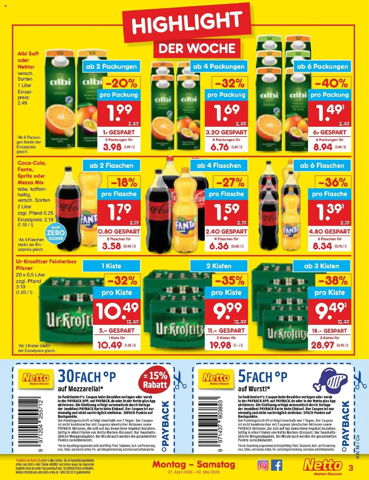 Netto Marken-Discount Prospekt Delitzsch	 – gültig ab 27.04.2026 | Seite: 3 | Produkte: Sprite, Zucker, Saft, Oder mezzo mix