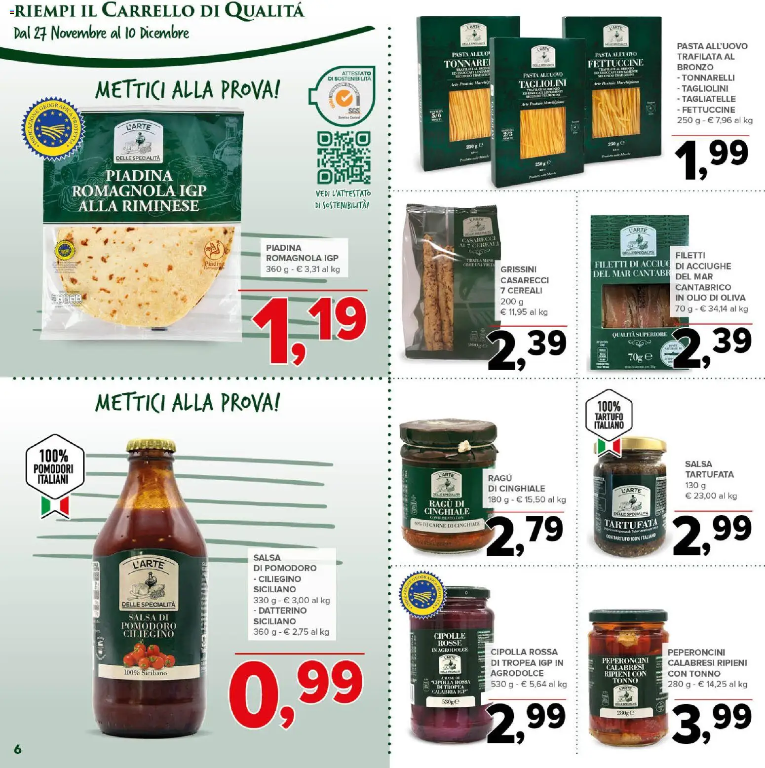 Volantino Todis del 27.11.2025 | Pagina: 6 | Prodotti: Pomodori, Ragú, Piadina, Tonno