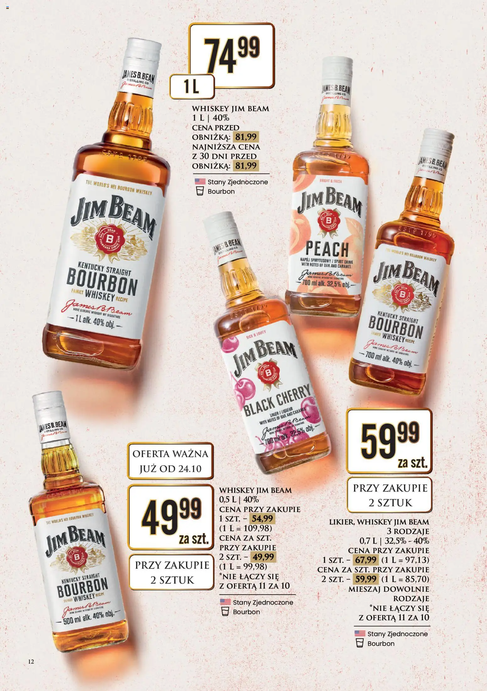 Dino Gazetka alkoholowa od 24.10.2025 | Strona: 12 | Produkty: Bourbon, Jim Beam