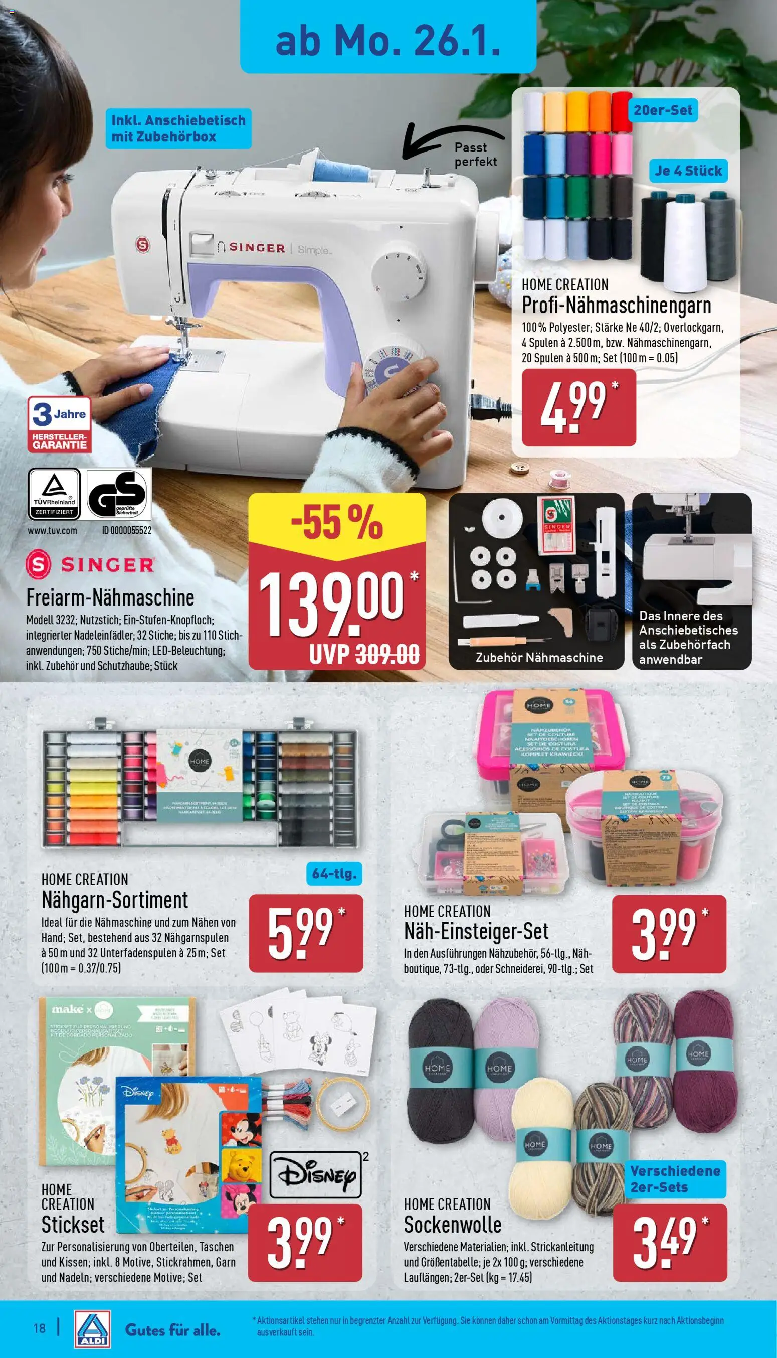 Aldi Prospekt 	 – gültig ab 26.01.2026 | Seite: 20 | Produkte: Nähmaschine, Home creation