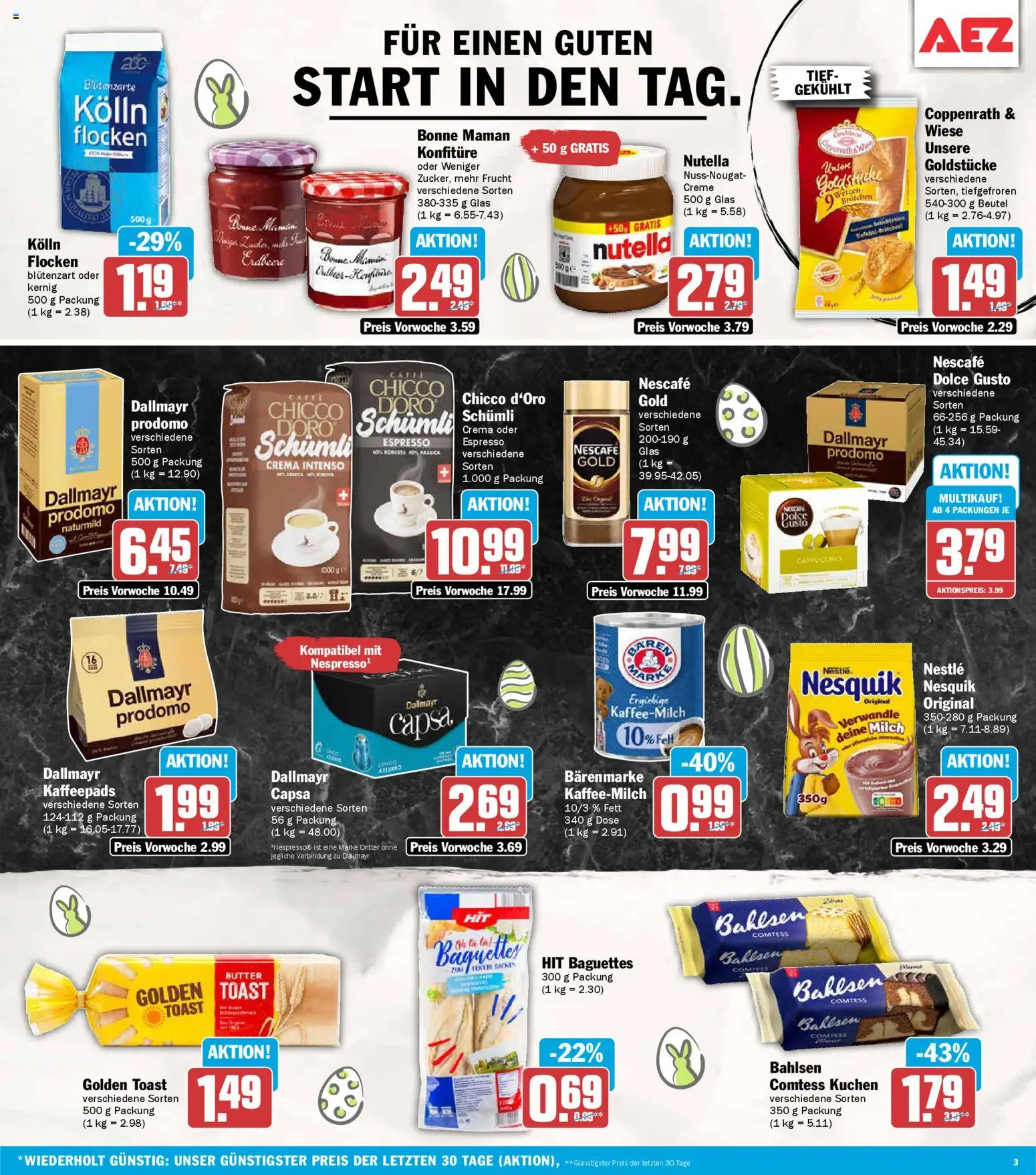AEZ Prospekt 	 – gültig ab 30.03.2026 | Seite: 3 | Produkte: Nesquik, Nutella, Bonne maman, Flocken