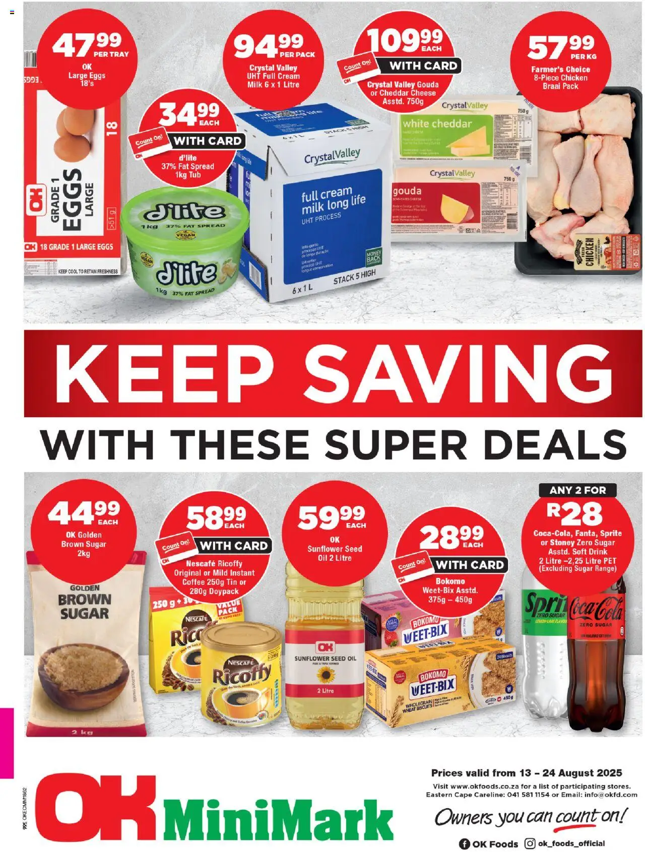 OK Foods Eastern Cape - OK MiniMark │ valid from 13.08.2025 | Page: 1 | Products: Biscuits, Coffee, Cream, Fat spread