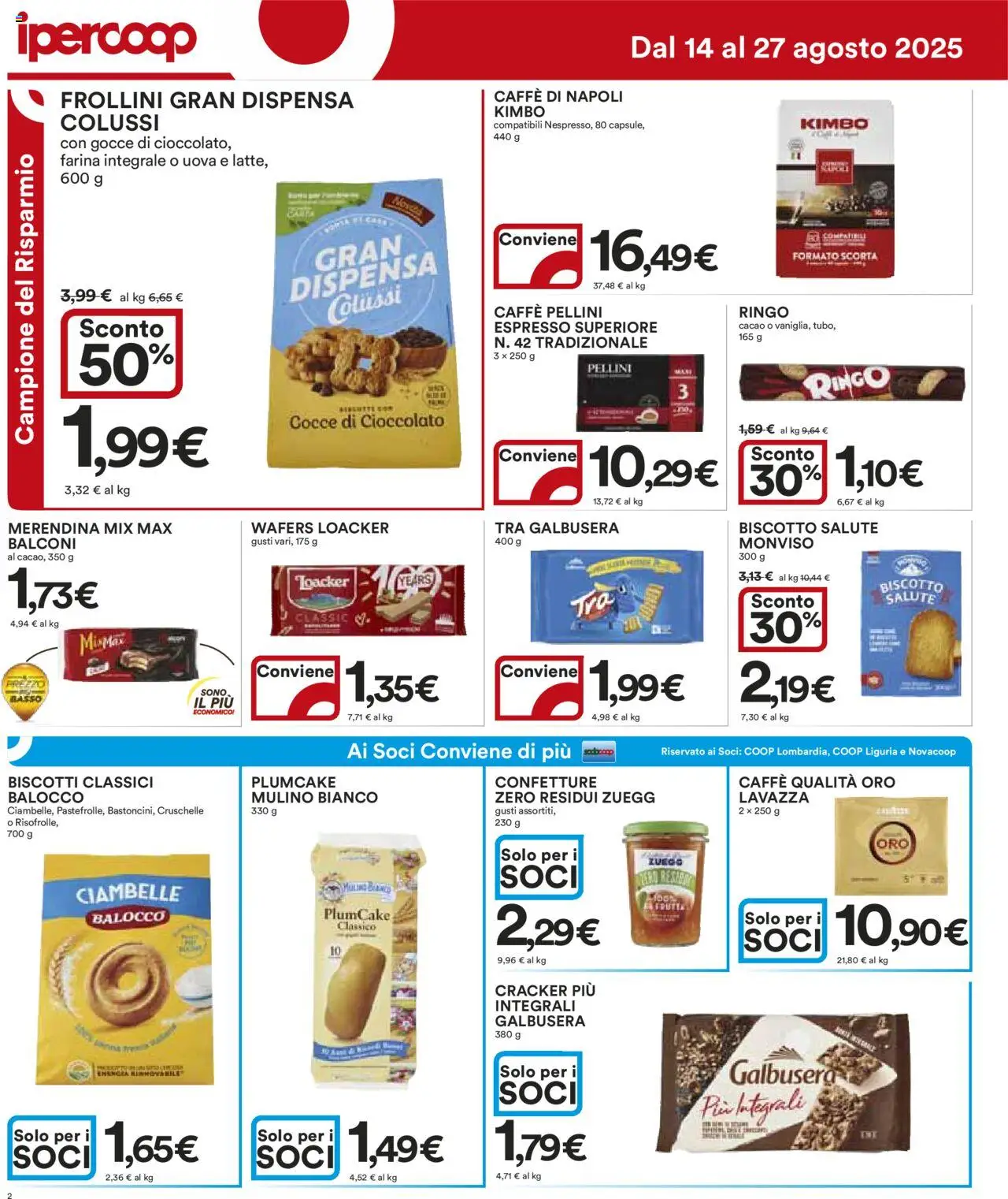 Volantino Ipercoop del 14.08.2025 | Pagina: 2 | Prodotti: Uova, Caffè, Cioccolato, Cacao