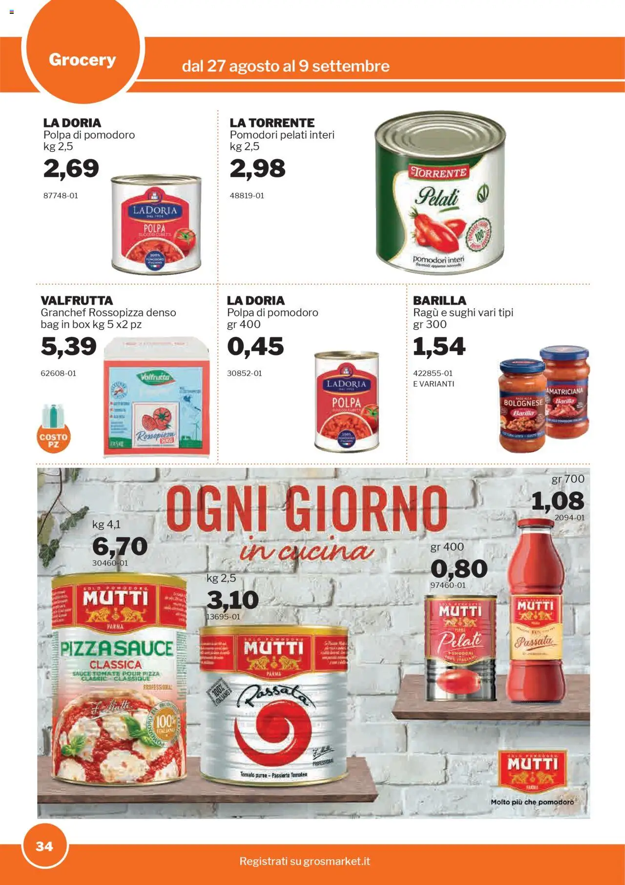 Volantino Sogegross del 27.08.2025 | Pagina: 34 | Prodotti: Pizza, Pomodori, Ragú, Mutti