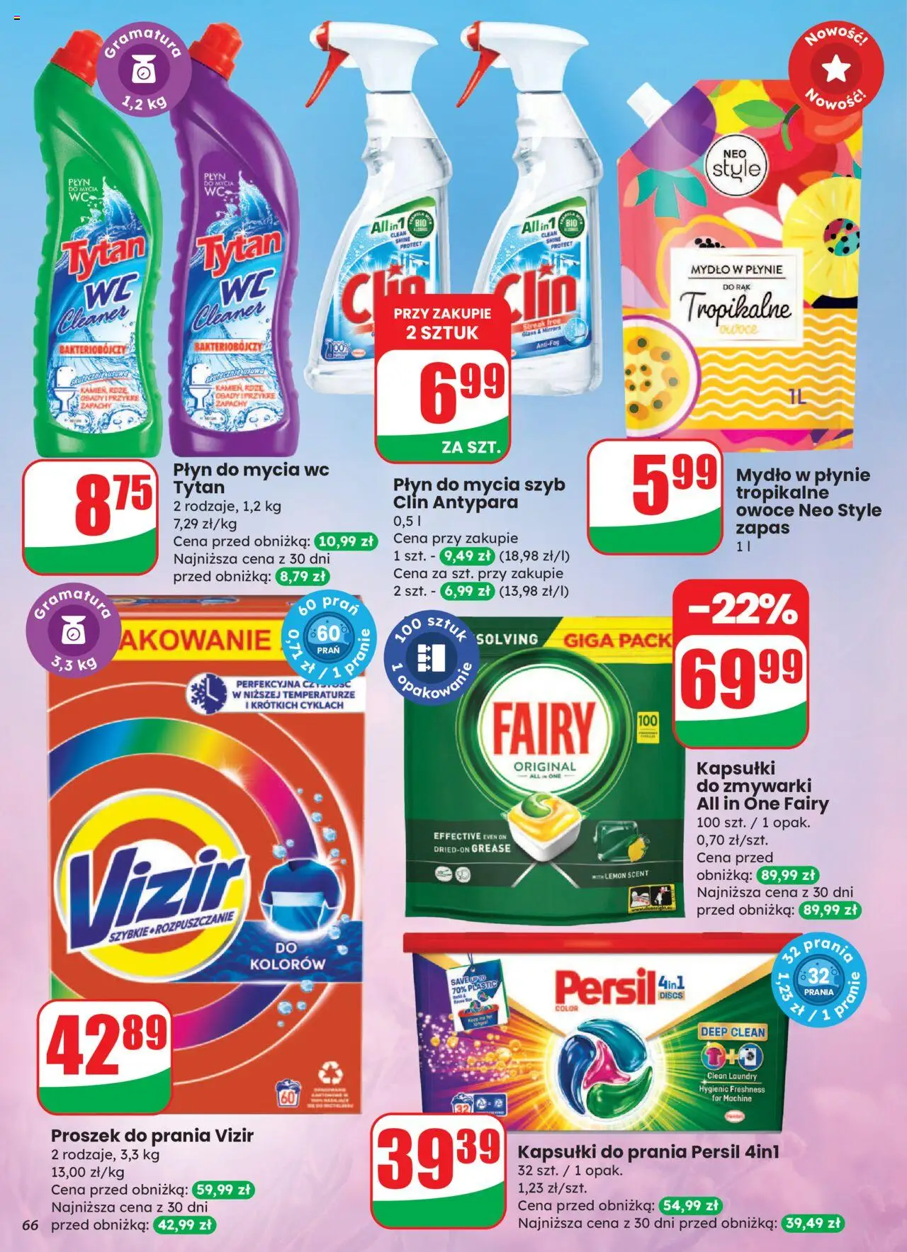 Dino Gazetka od 27.08.2025 | Strona: 66 | Produkty: Mydło w płynie, Cleaner, Proszek do prania Vizir, Proszek do prania