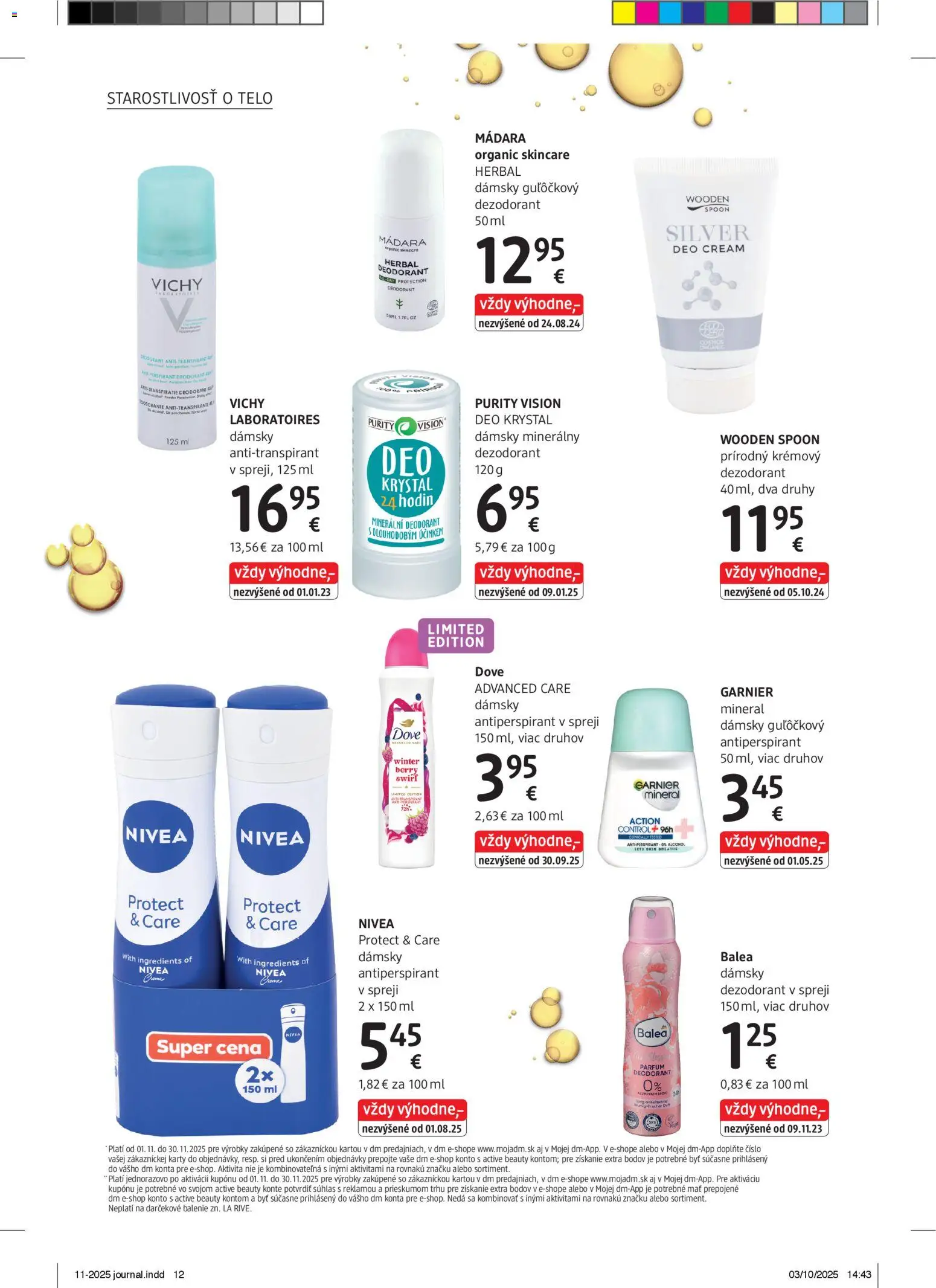 Nové dm drogerie akcie – leták je platný od 01.11.2025 | Strana: 12 | Produkty: Nivea, Vichy, Dezodorant, Antiperspirant