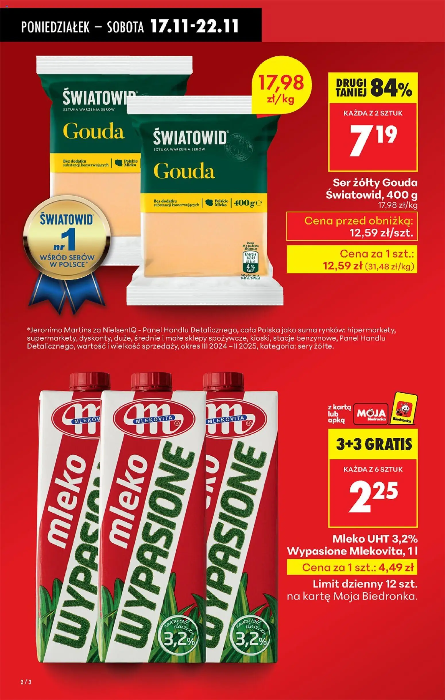 Biedronka gazetka od 17.11.2025 | Strona: 2 | Produkty: Ser żółty, Karta, Mleko wypasione, Mleko