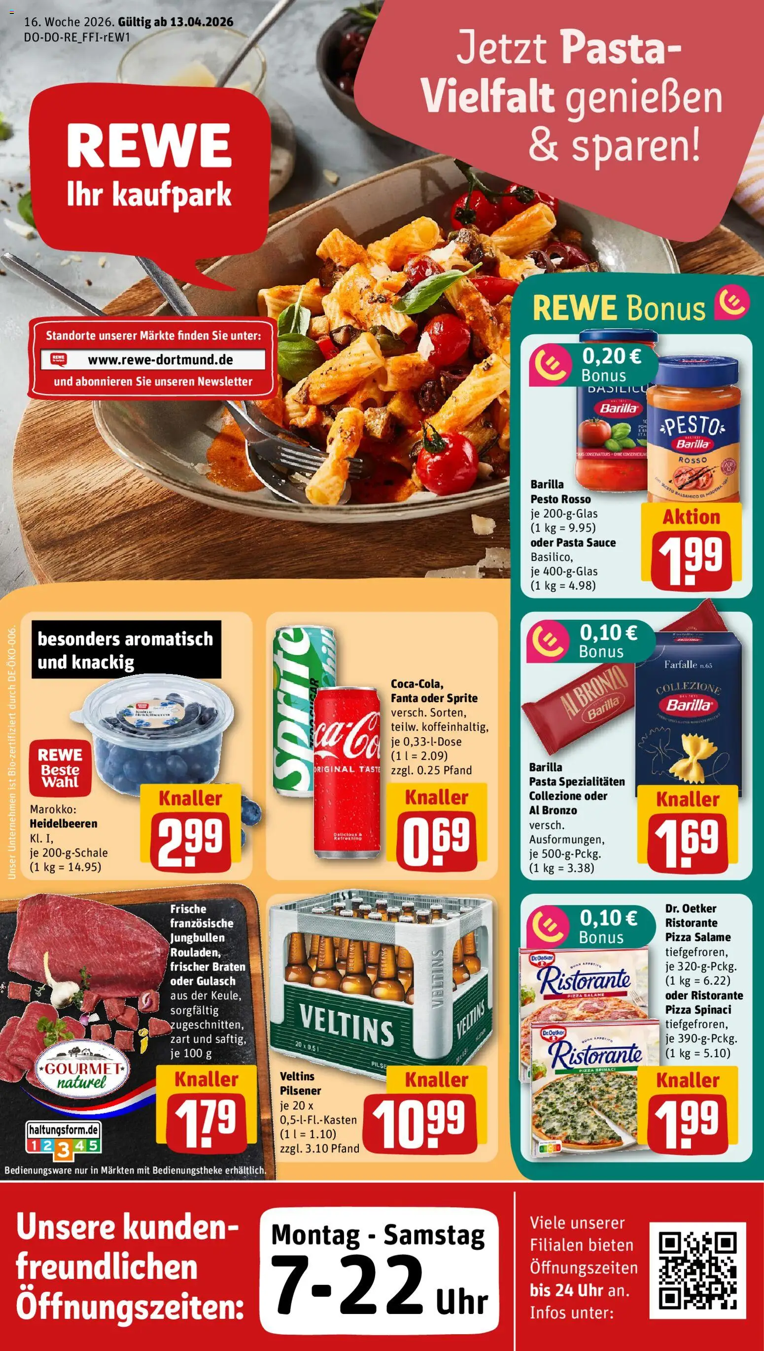 Rewe ihr Kaufpark Prospekt 	 – gültig ab 13.04.2026 | Seite: 1 | Produkte: Barilla pesto, Heidelbeeren, Gulasch, Veltins