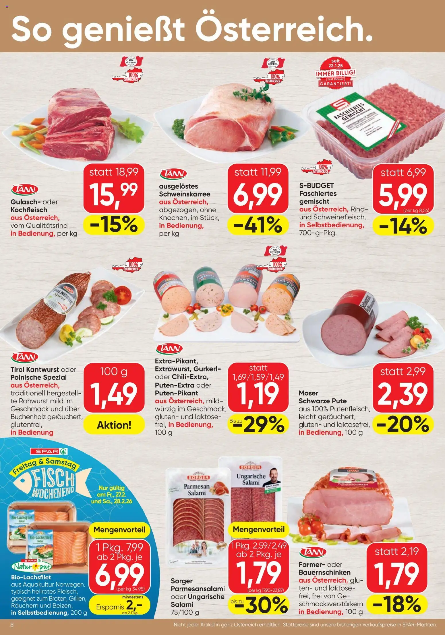 Spar Flugblatt gültig ab 26.02.2026 | Seite: 8 | Produkte: Salami, Fisch