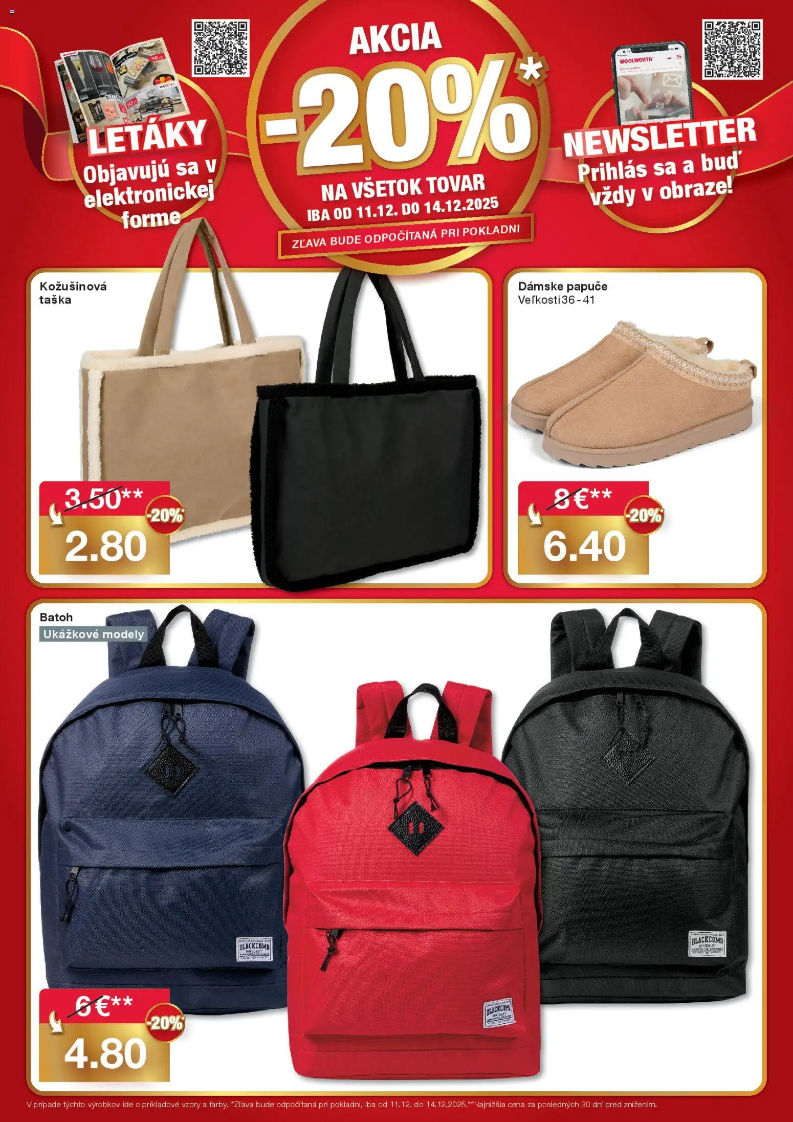 Nové Woolworth akcie – leták je platný od 09.12.2025 | Strana: 6 | Produkty: Papuče, Batoh, Taška