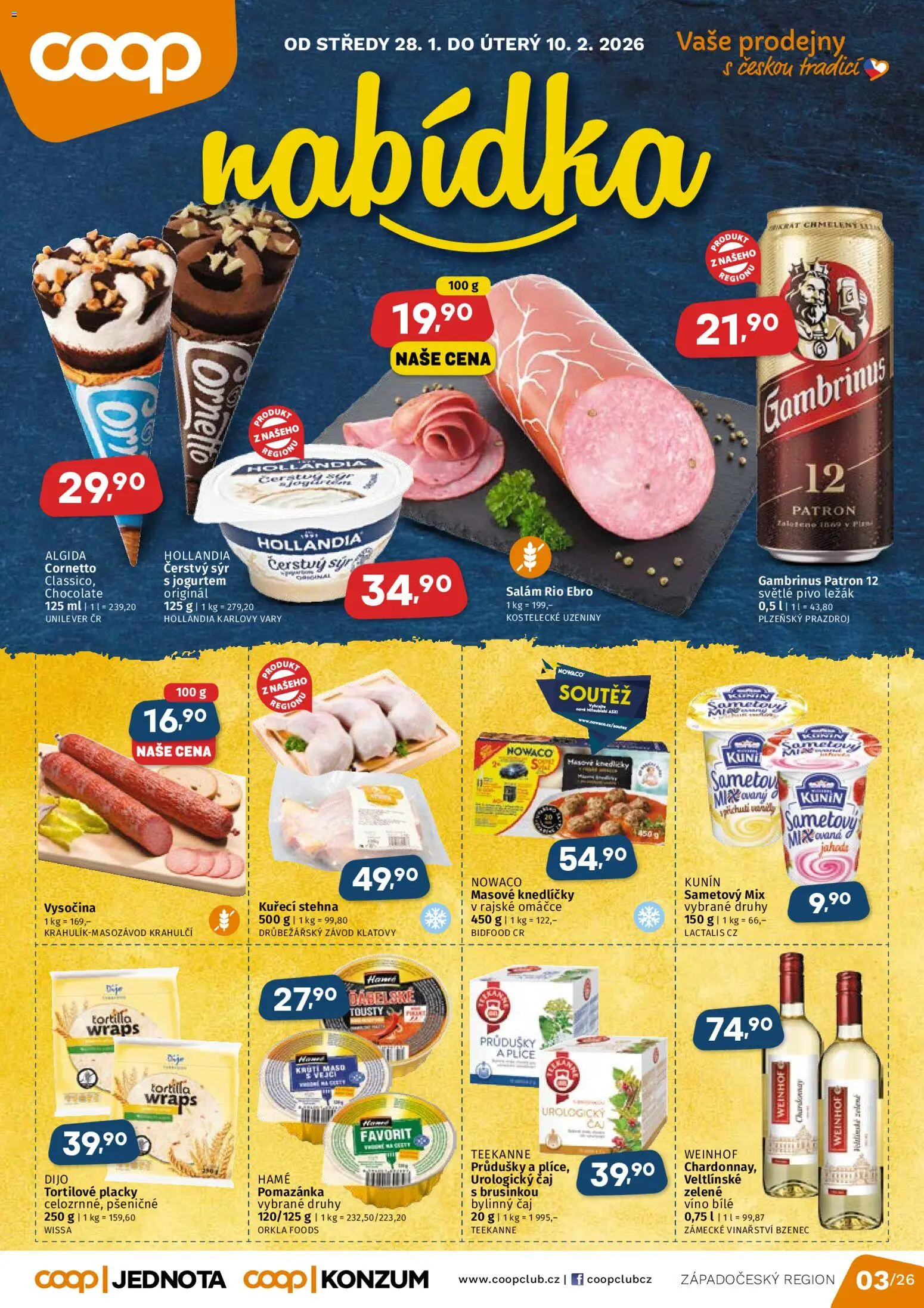 Coop leták od 28.01.2026 | Strana: 1 | Produkty: Pivo, Tortilla, Vysočina, Kuřecí stehna