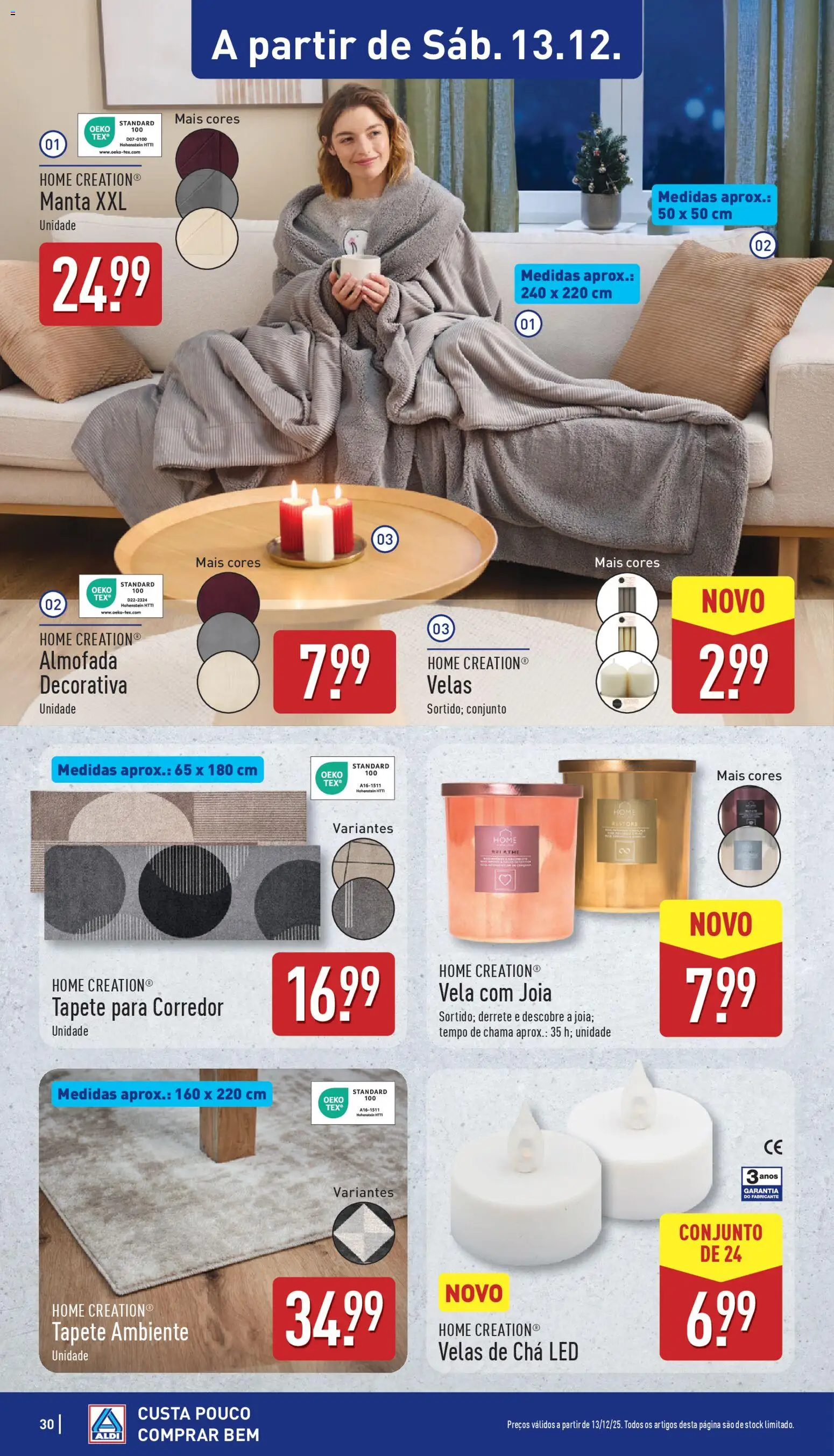 Aldi folheto │ válido de 08.12.2025 | Página: 30 | Produtos: Almofada, Tapete, Chá, Velas