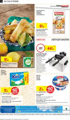 Intermarché - Prévisualisation de FRITEUSE SEMI PRO 5L DOUBLE PANIER ARTHUR MARTIN, Puissance 200W Capacité 5L Thermostat réglable jusqu'à 190° Corps en acier inoxydable Cuve amovible pour un nettoyage facile Hublot de contrôle Pieds antidérapants Poignée de transport facile sur le corps - Avec 2 petits paniers + 1 grand panier valide à partir de 03.02.2026 | Page: 4 | Produits: Feuilles de brick, Panier, Fromage, Mascarpone