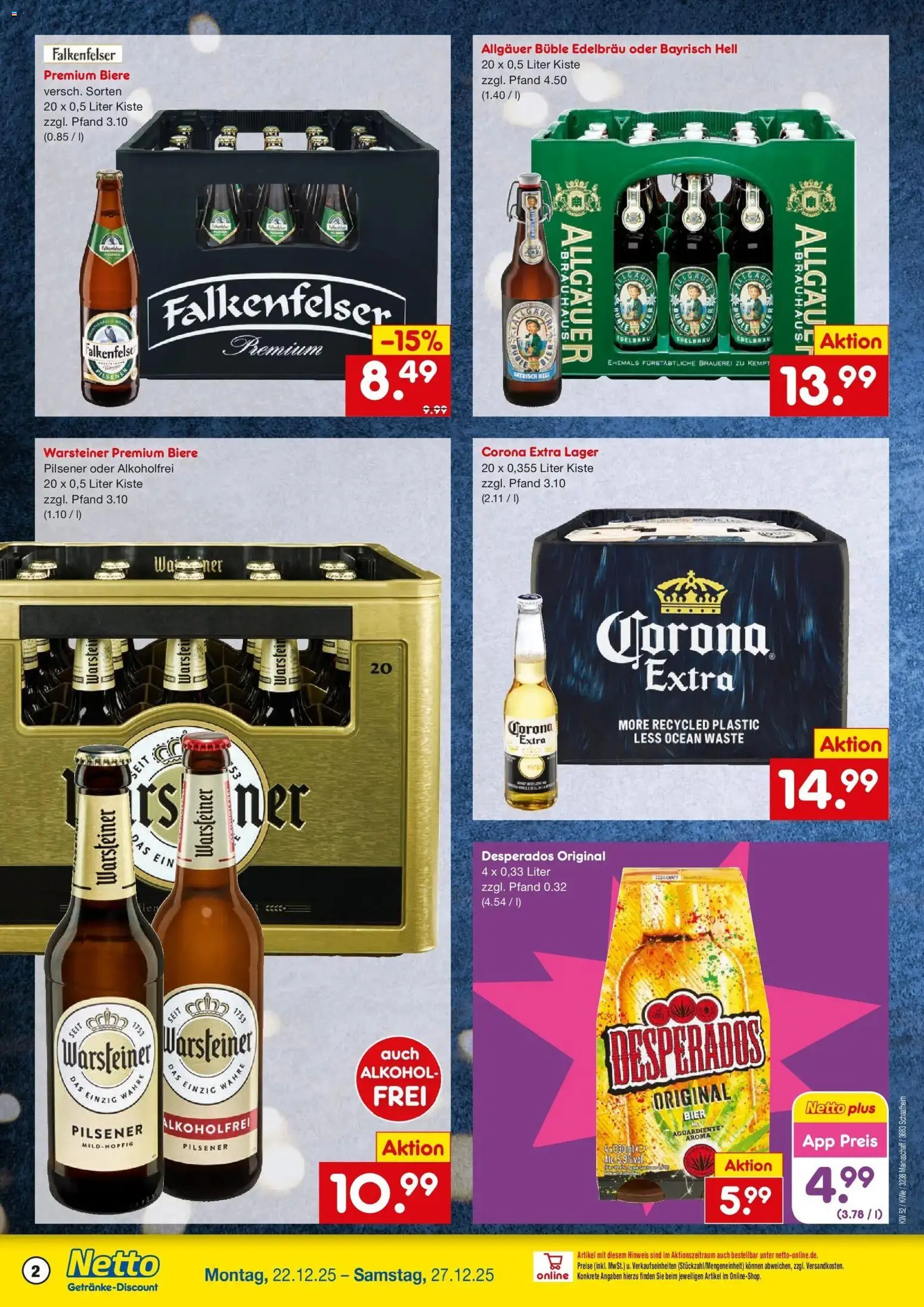 Netto Marken-Discount prospekt Mainaschaff	 – gültig ab 22.12.2025 | Seite: 2 | Produkte: Bier, Warsteiner, Desperados