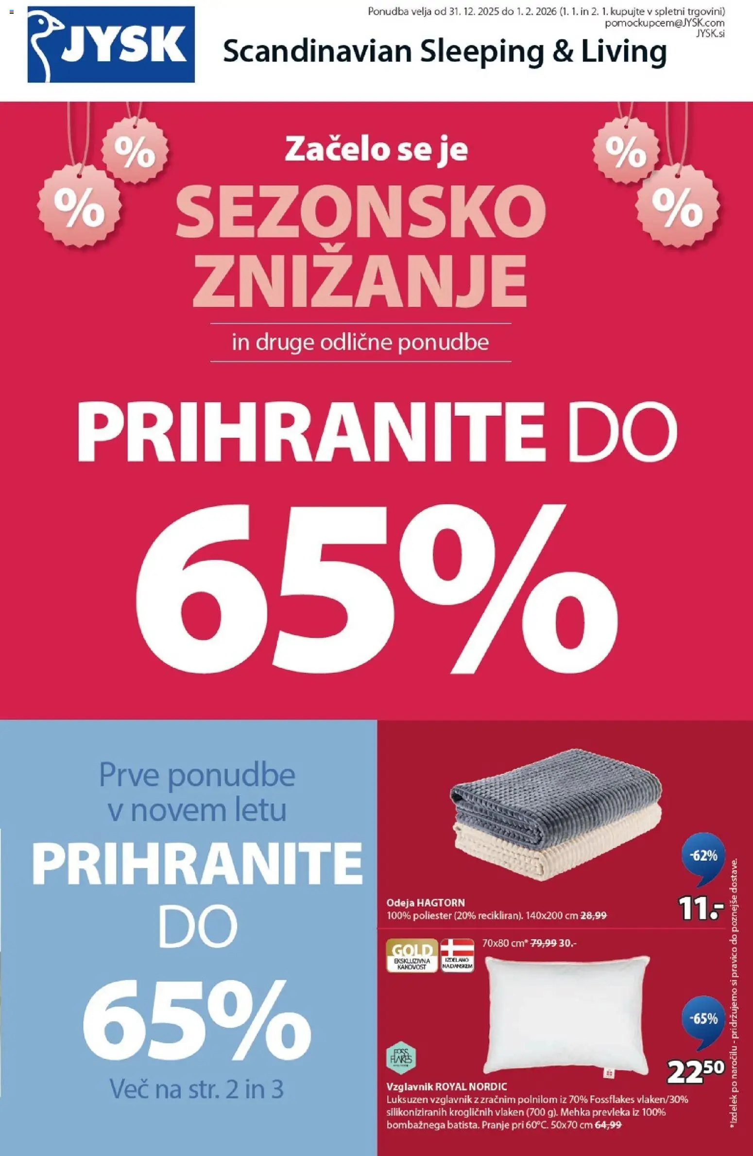Novi JYSK katalog ponudbe – veljaven od 31.12.2025 | Stran: 1 | Izdelki: Vzglavnik, Prevleka, Odeja