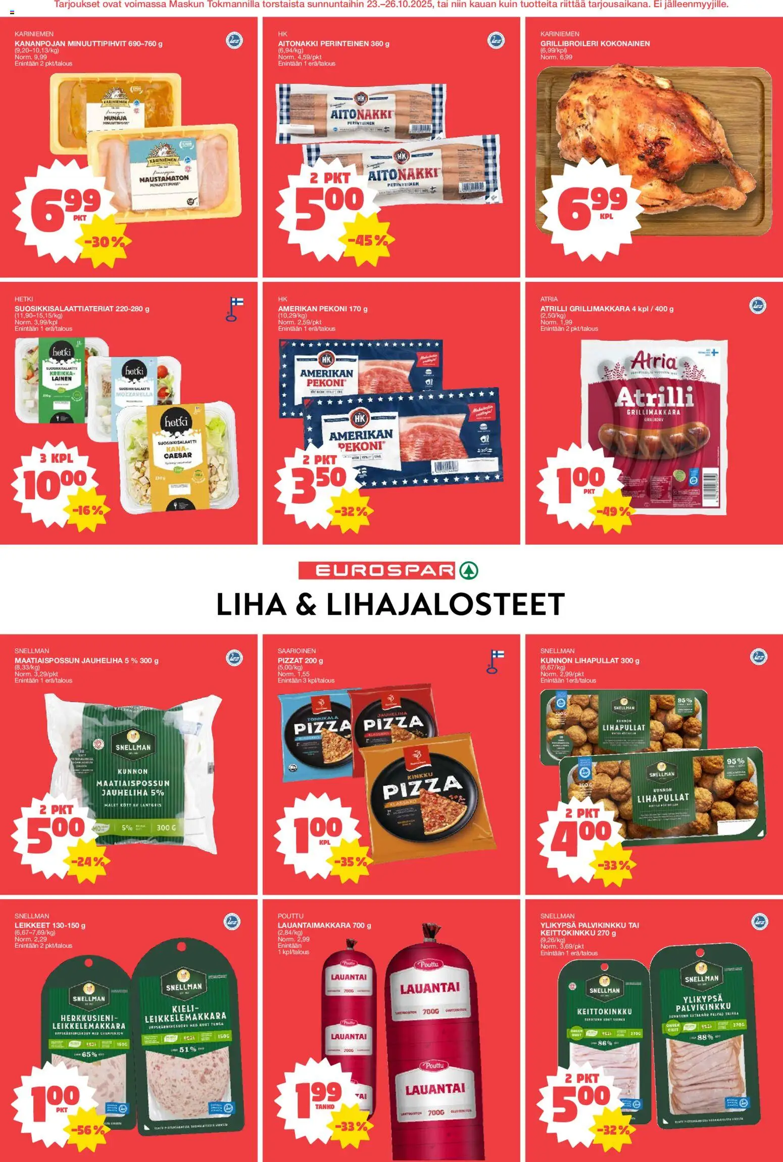 Tokmanni - EUROSPAR Masku Avajaistarjoukset – voimassa 23.10.2025 alkaen | Sivu: 3 | Tuotteet: Mozzarella, Jauheliha, Pizza, Hunaja