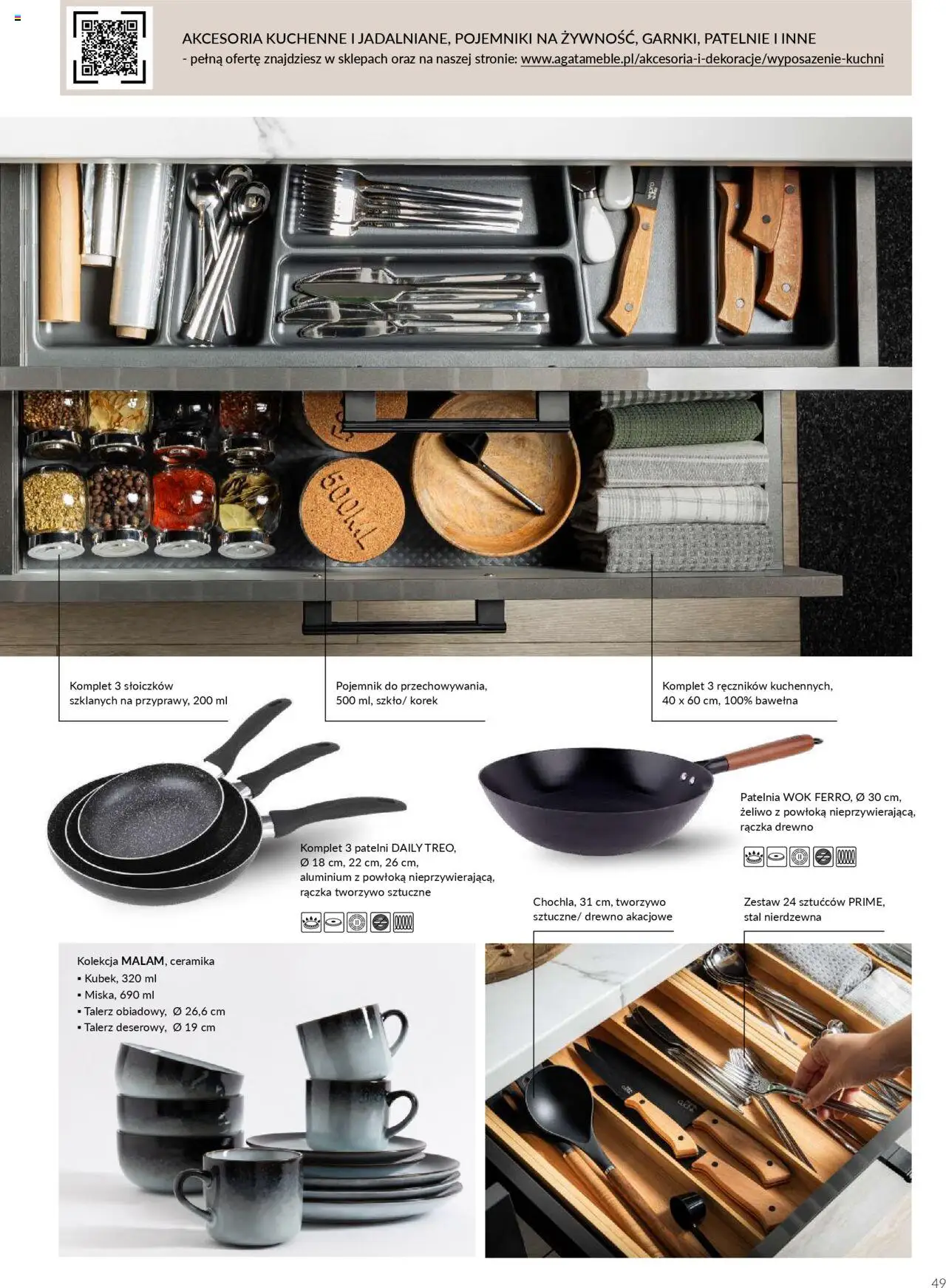 Salony Agata Gazetka - Kuchnie Qubik od 21.03.2025 | Strona: 49 | Produkty: Patelnie, Patelnia wok, Patelnia