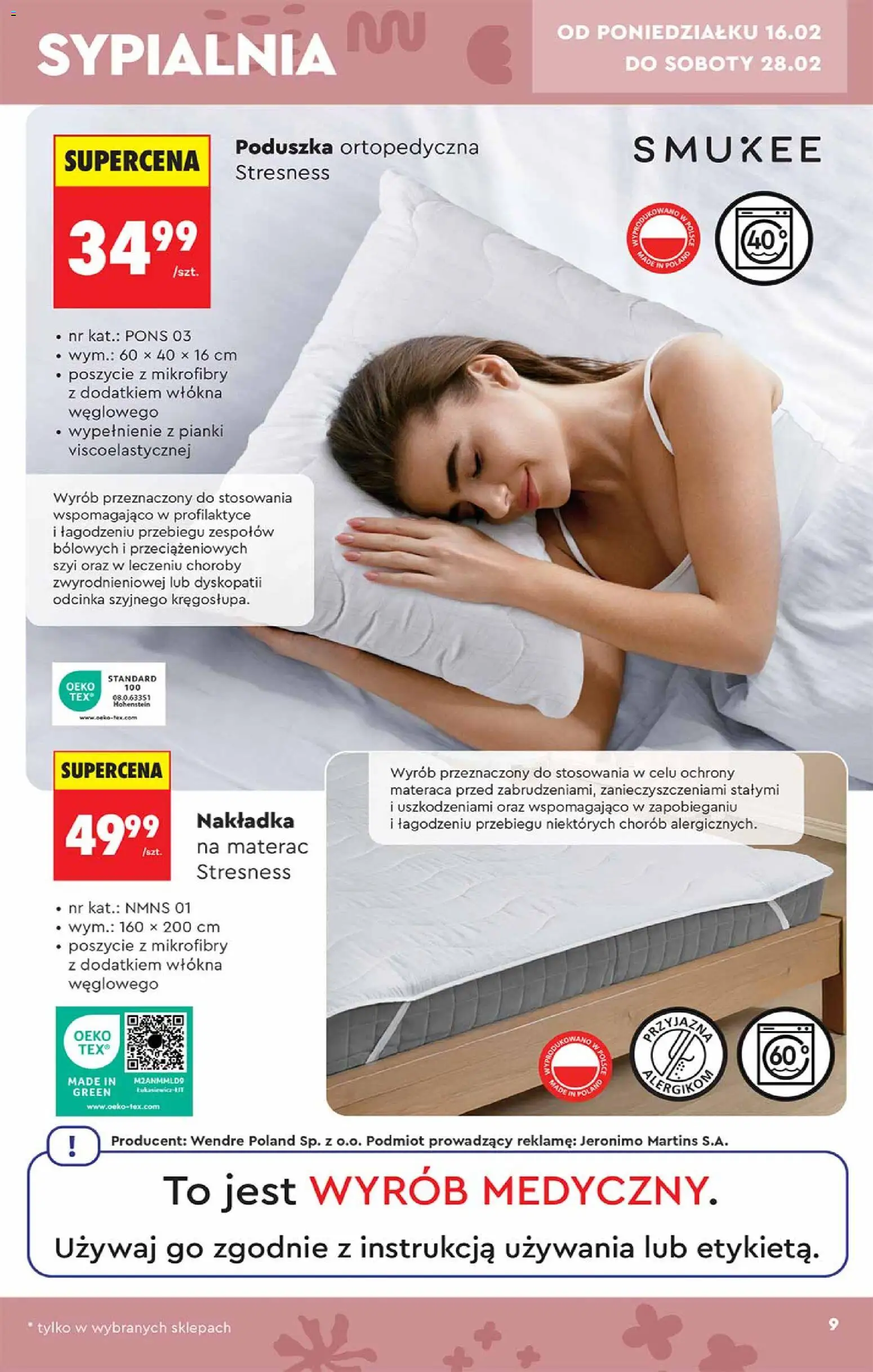Biedronka gazetka - Hity i inspiracje od 14.02.2026 | Strona: 9 | Produkty: Materac, Poduszka, Poduszka ortopedyczna, Pianki