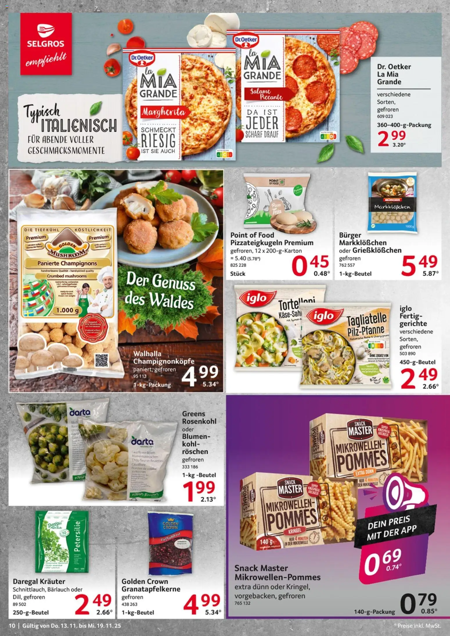 Selgros Prospekt 	 – gültig ab 13.11.2025 | Seite: 10 | Produkte: Mikrowelle, Blumen, Burger, Champignons