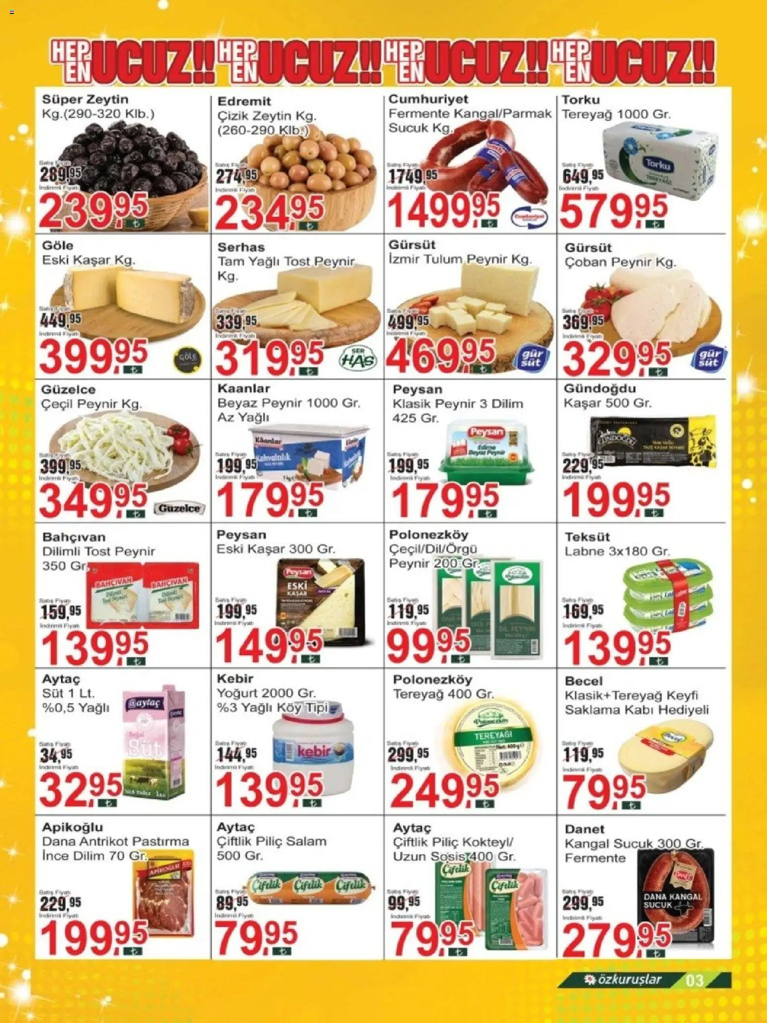 Özkuruşlar Katalog - 11.04.2026 tarihinden itibaren geçerlidir | Sayfa: 3 | Ürünler: Süt, Salam, Tulum, Sucuk