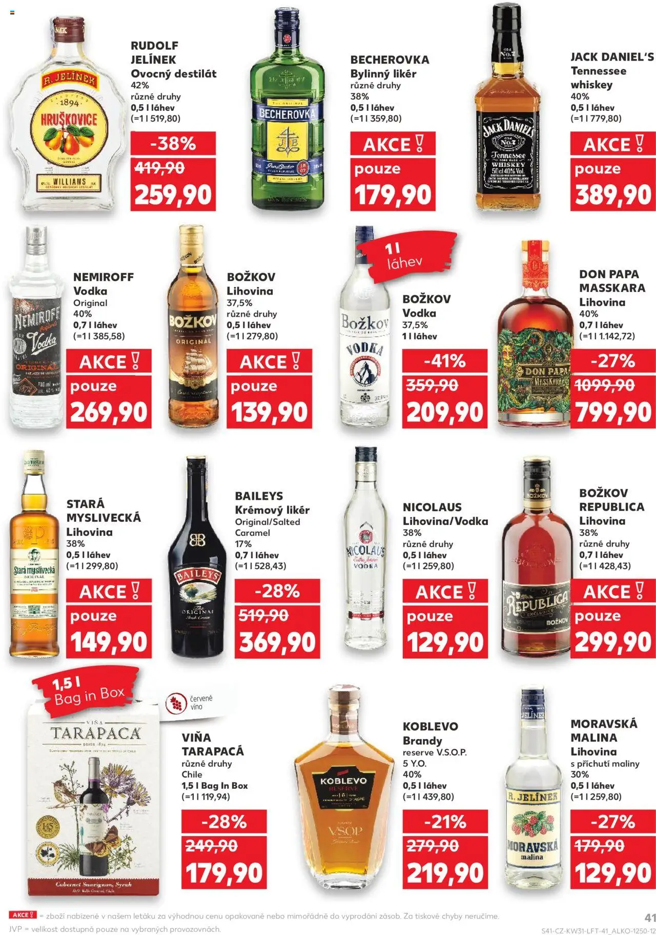 Kaufland leták - Plzeň Bory od 30.07.2025 | Strana: 41 | Produkty: Tarapaca, Božkov Republica, Becherovka, Láhev