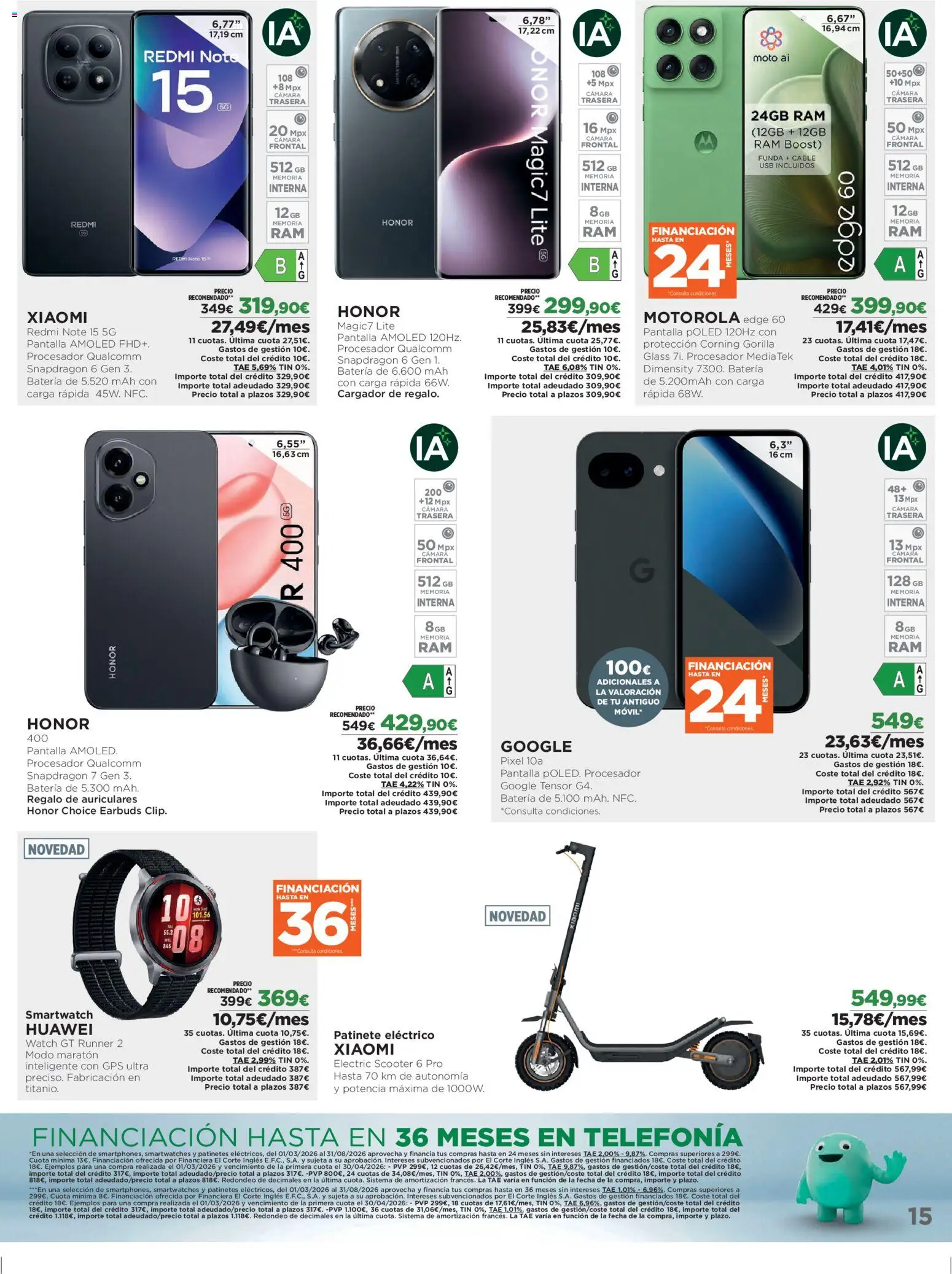 El Corte Inglés ofertas │ válido desde el 05.03.2026 | Página: 15 | Productos: Patinete, Cable, USB, Batería