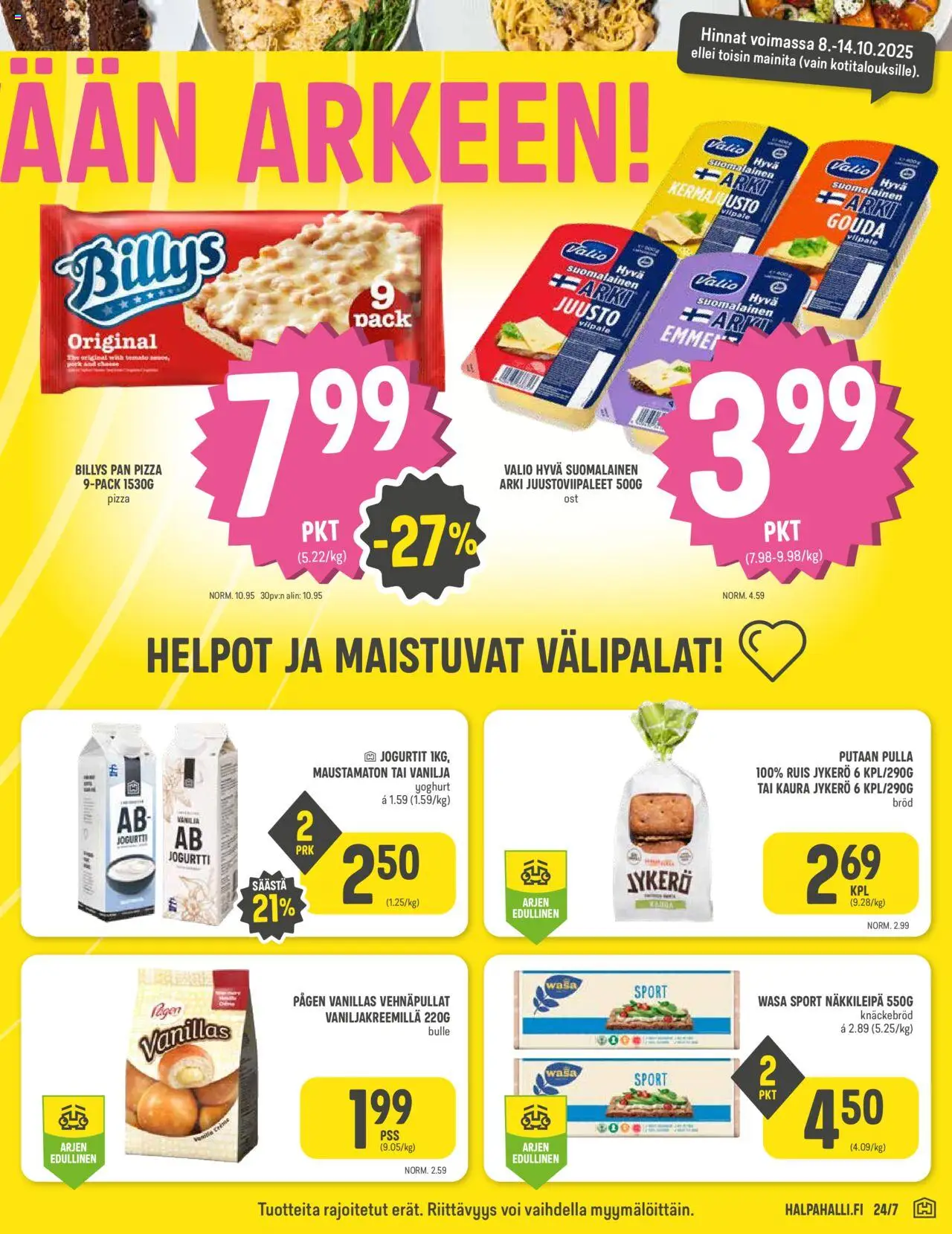 Halpa Halli tarjoukset – voimassa 08.10.2025 alkaen | Sivu: 3 | Tuotteet: Näkkileipä, Kaura, Juusto, Jogurtti