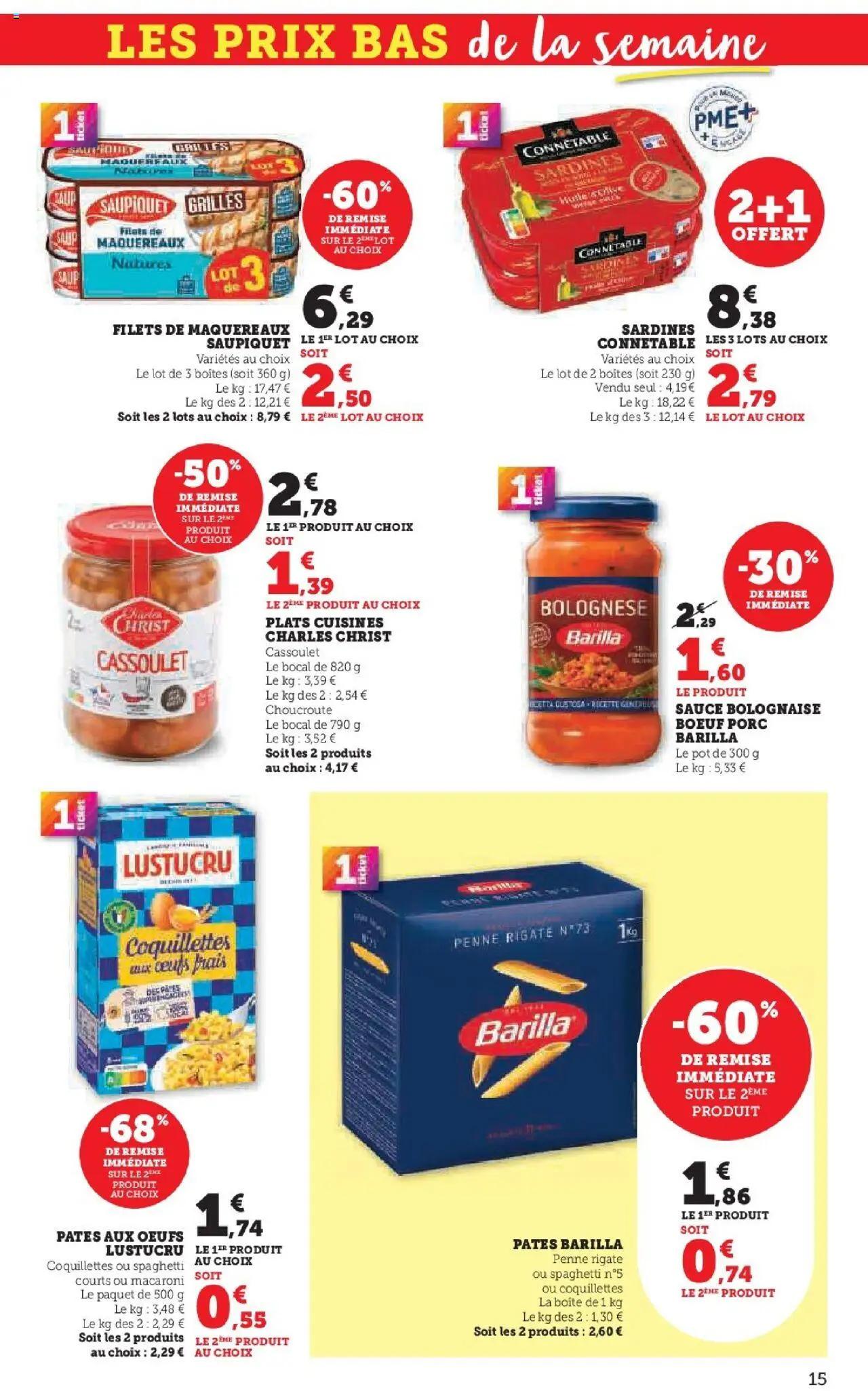  | Page: 15 | Produits: Sauce bolognaise, Œufs, Porc, Coquillettes