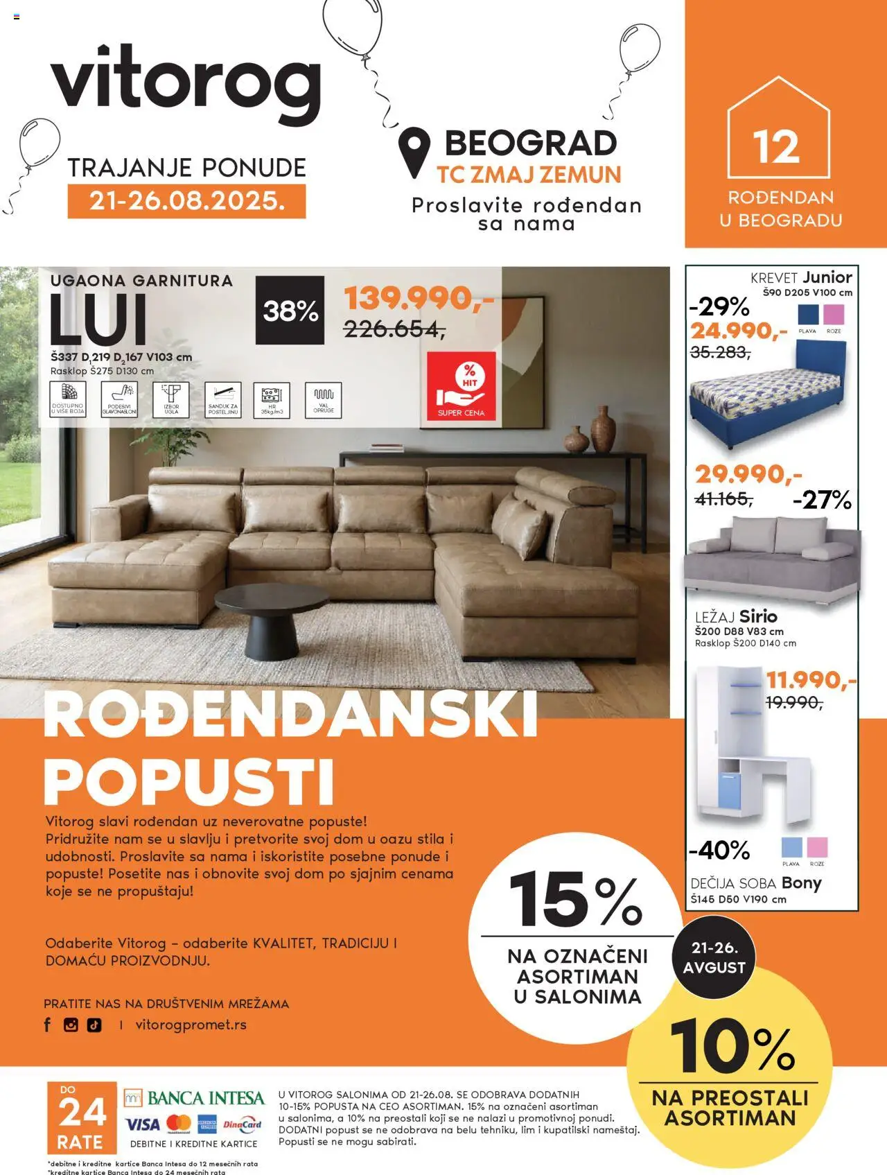 Vitorog katalog - važi od 21.08.2025 | Strana: 1 | Proizvode: Krevet, Ugaona garnitura