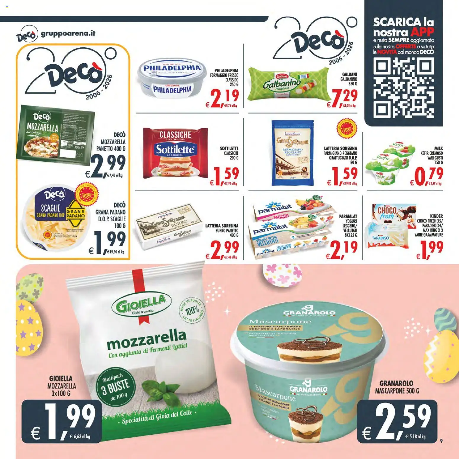 Volantino Decò del 27.03.2026 | Pagina: 9 | Prodotti: Yogurt, Formaggio, Grana Padano, Mascarpone