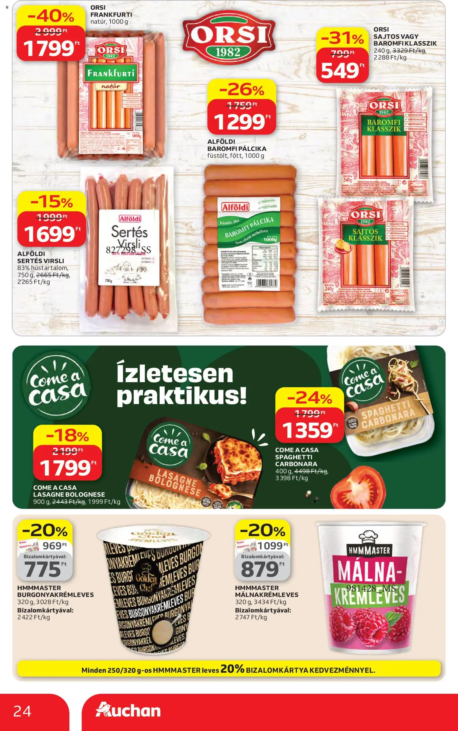 Auchan akciós ujság - amely érvényes a következő dátumtól: 16.04.2026 | Oldal: 24 | Termékek: Virsli, Málna, Burgonya, Lasagne