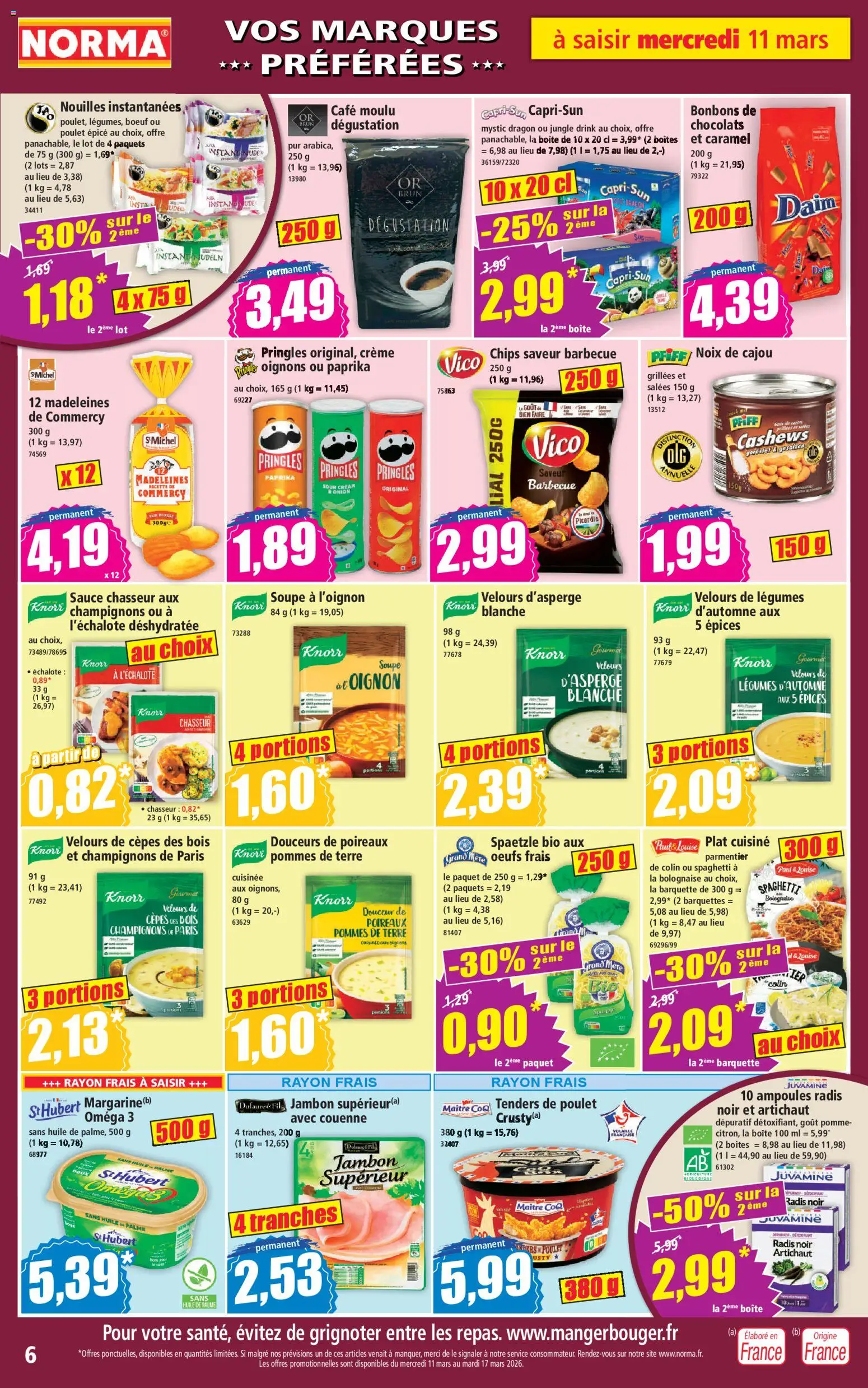 {H1} | Page: 6 | Produits: Nouilles instantanées, Pomme, Spaghetti, Bonbons