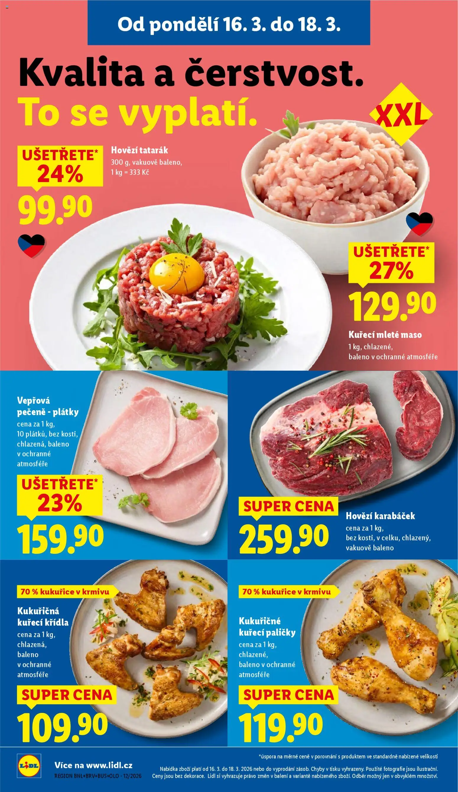 Lidl leták od 16.03.2026 | Strana: 14 | Produkty: Vepřová pečeně, Kuřecí Křídla, Mleté maso, Tatarák