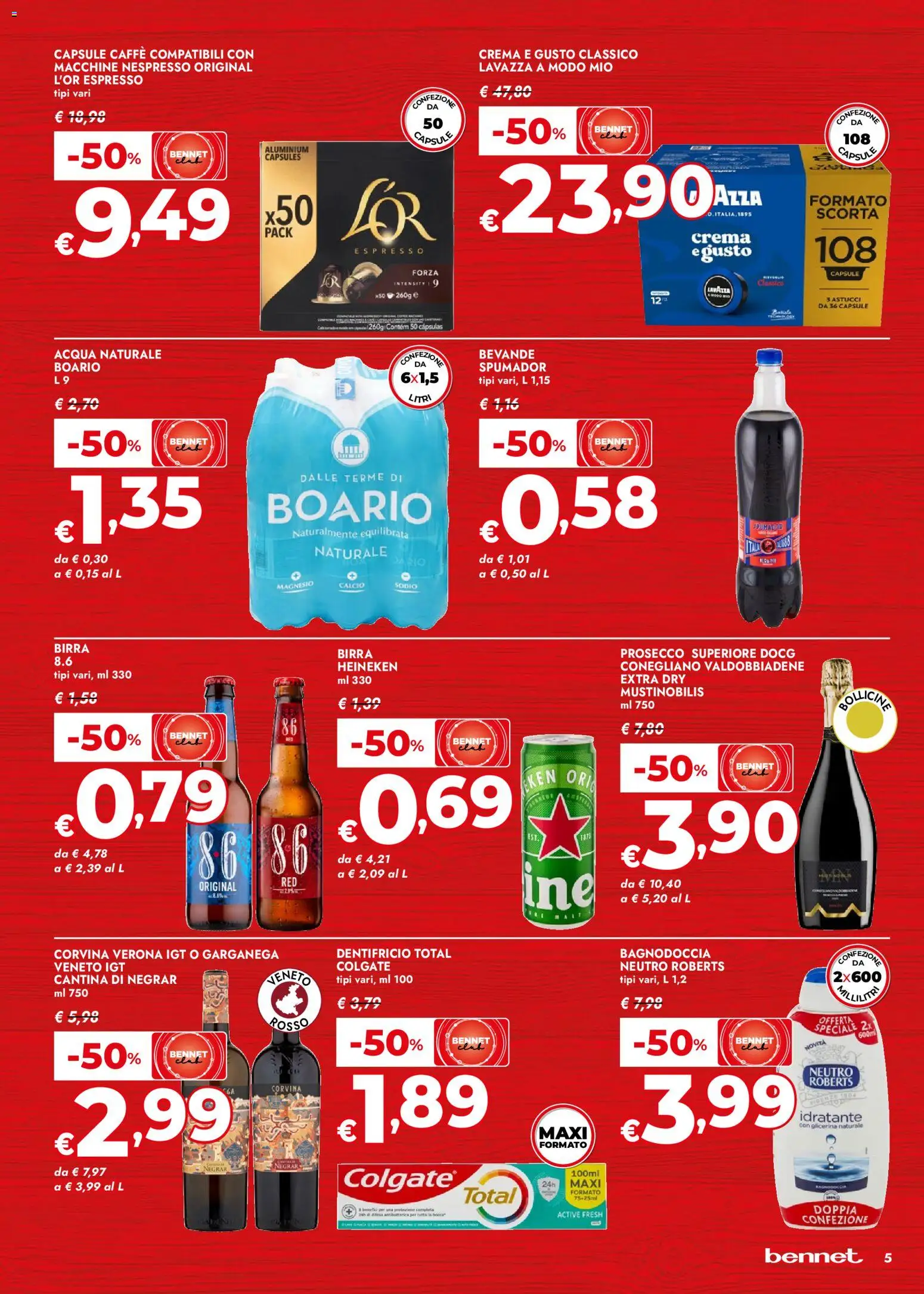 Volantino bennet del 07.04.2026 | Pagina: 5 | Prodotti: Crema, Caffè, Acqua naturale, Heineken