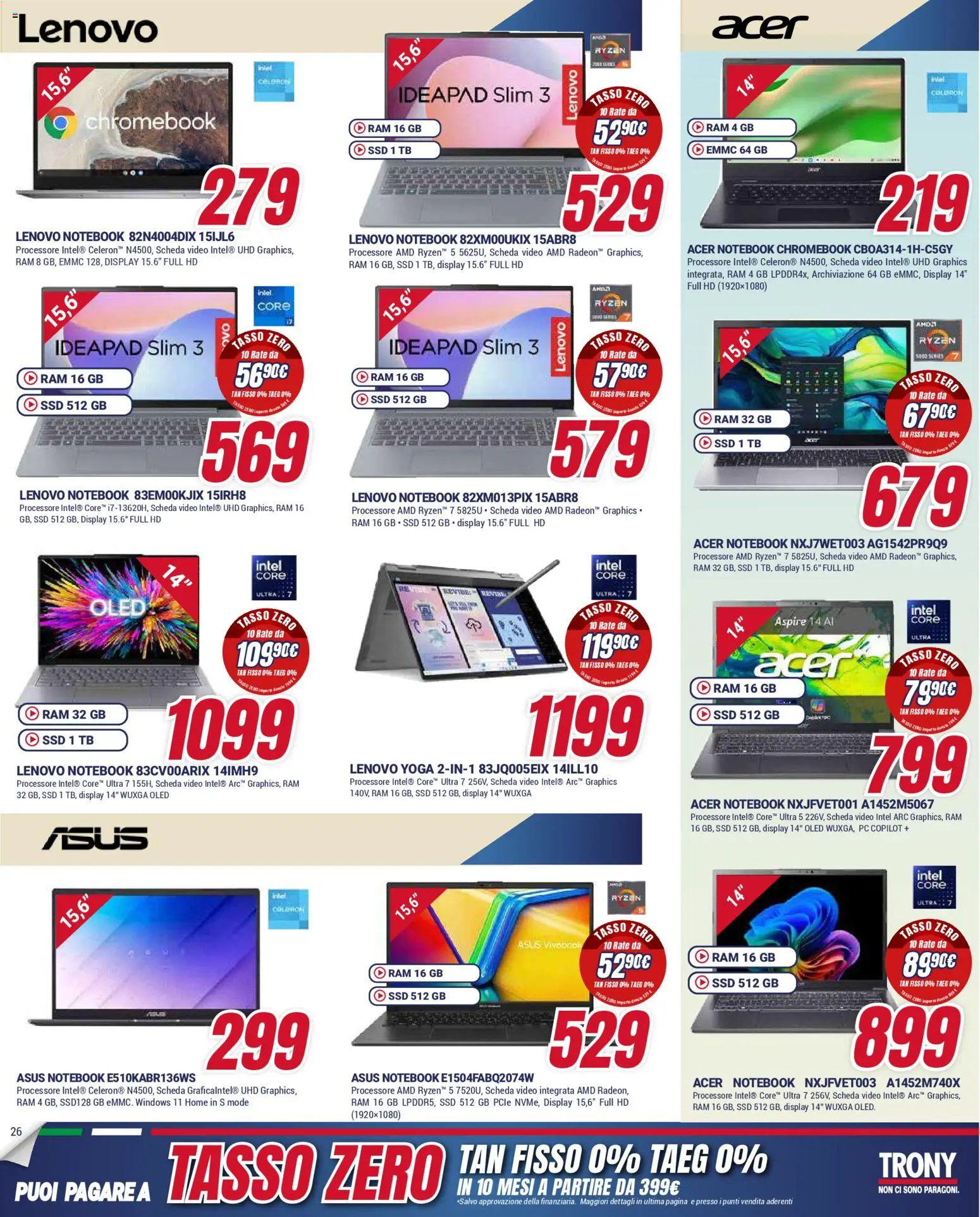 Volantino Trony del 15.01.2026 | Pagina: 26 | Prodotti: Notebook, PC, Video