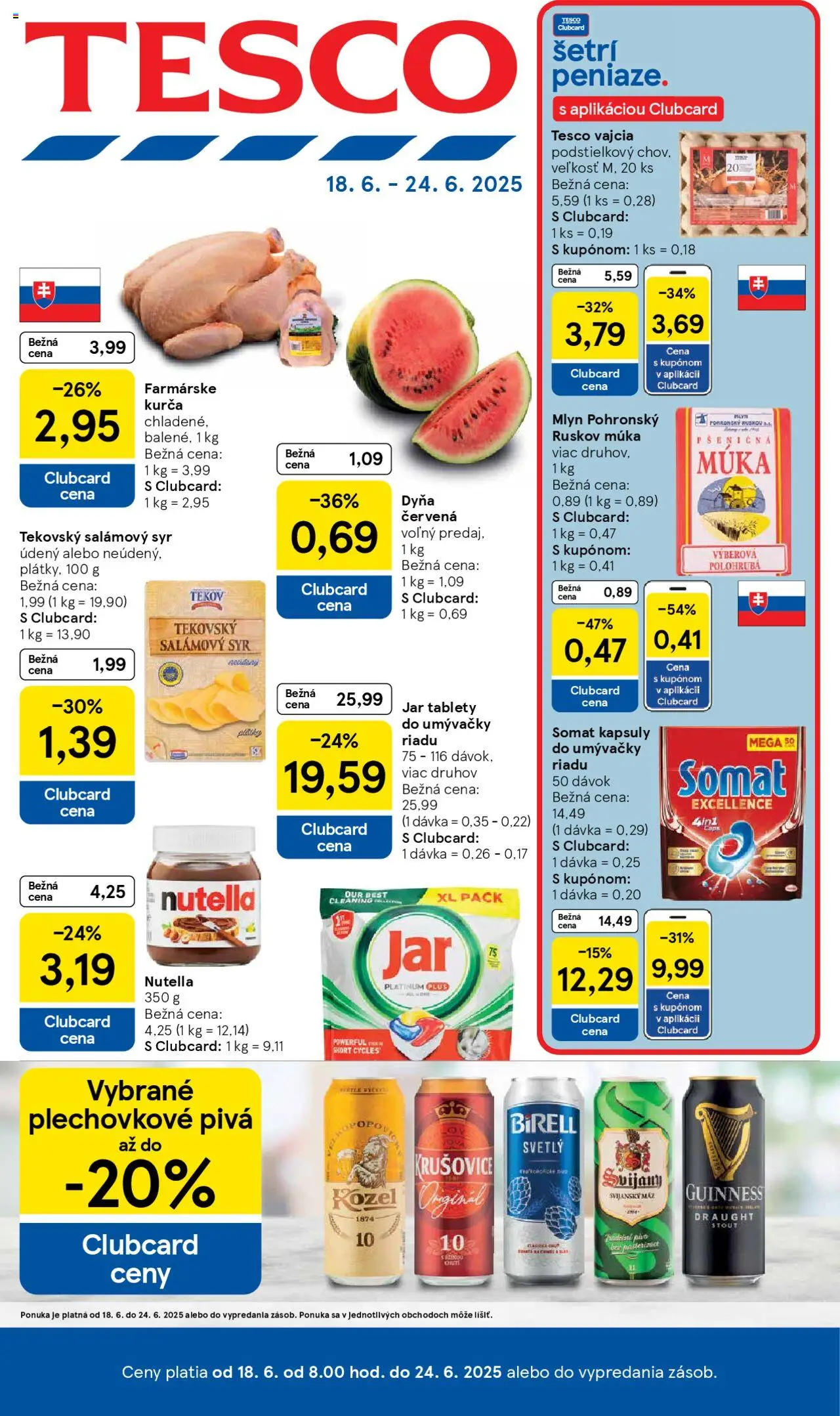 Tesco Hypermarket - leták │ platný od 18.06.2025 | Strana: 1 | Produkty: Syr, Kapsuly do umývačky riadu, Kurča, Jar