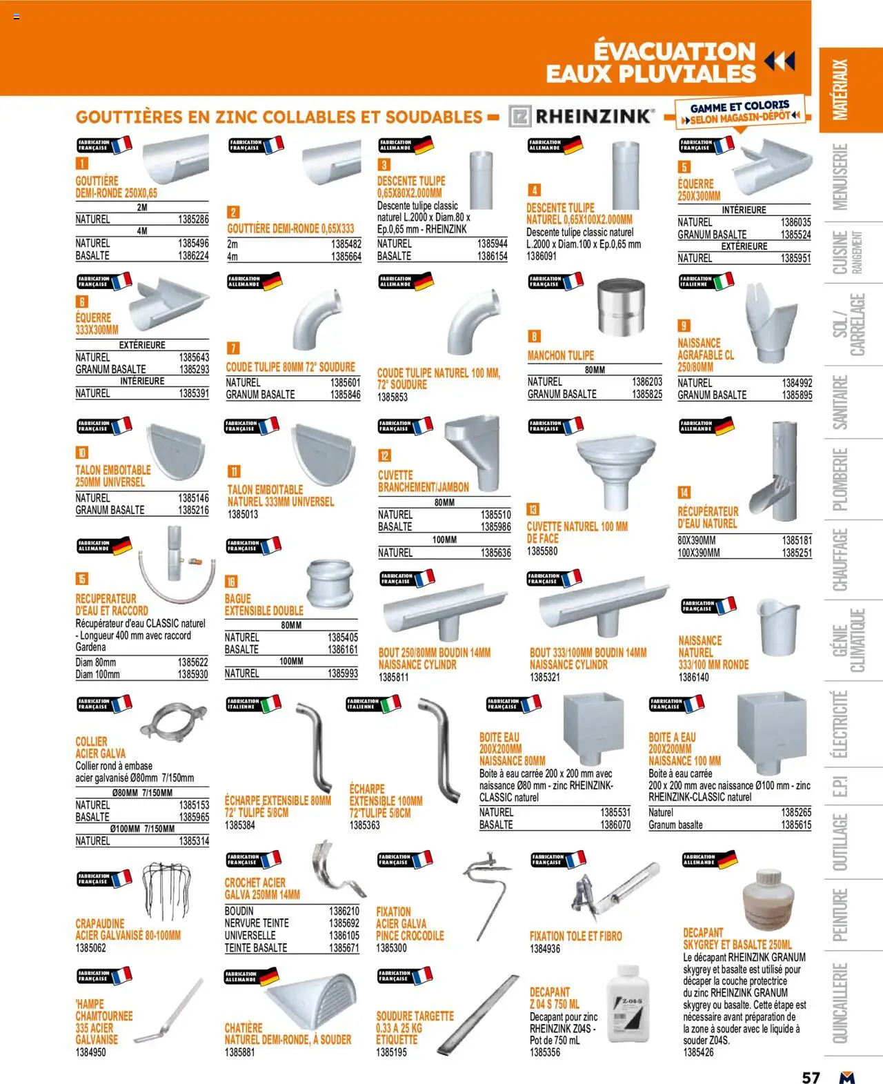  | Page: 57 | Produits: Écharpe, Gouttière, Récupérateur d'eau, Collier